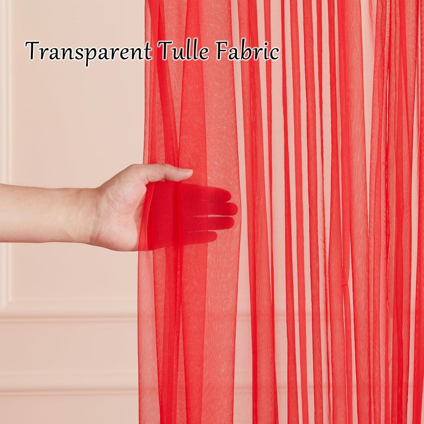 10x10ft Red Tulle Backdrop Curtain for Parites, Sheer Backdrop Curtains for Wedding Baby Shower Birthday Party Photo Shoot Decorations