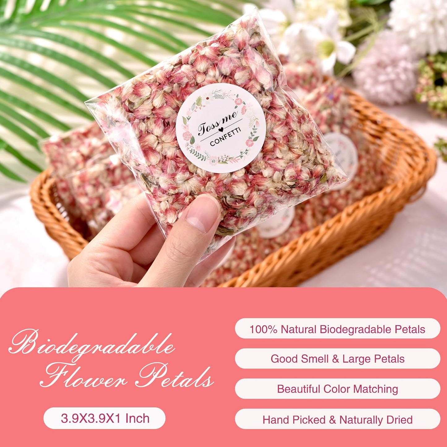 20 Pack Prefilled Confetti Packets,Biodegradable Flower Petals, Real Dried Flower Petals Individual Packing Rose Petals Wedding Send Off Ideas (Pink Flower Petal)