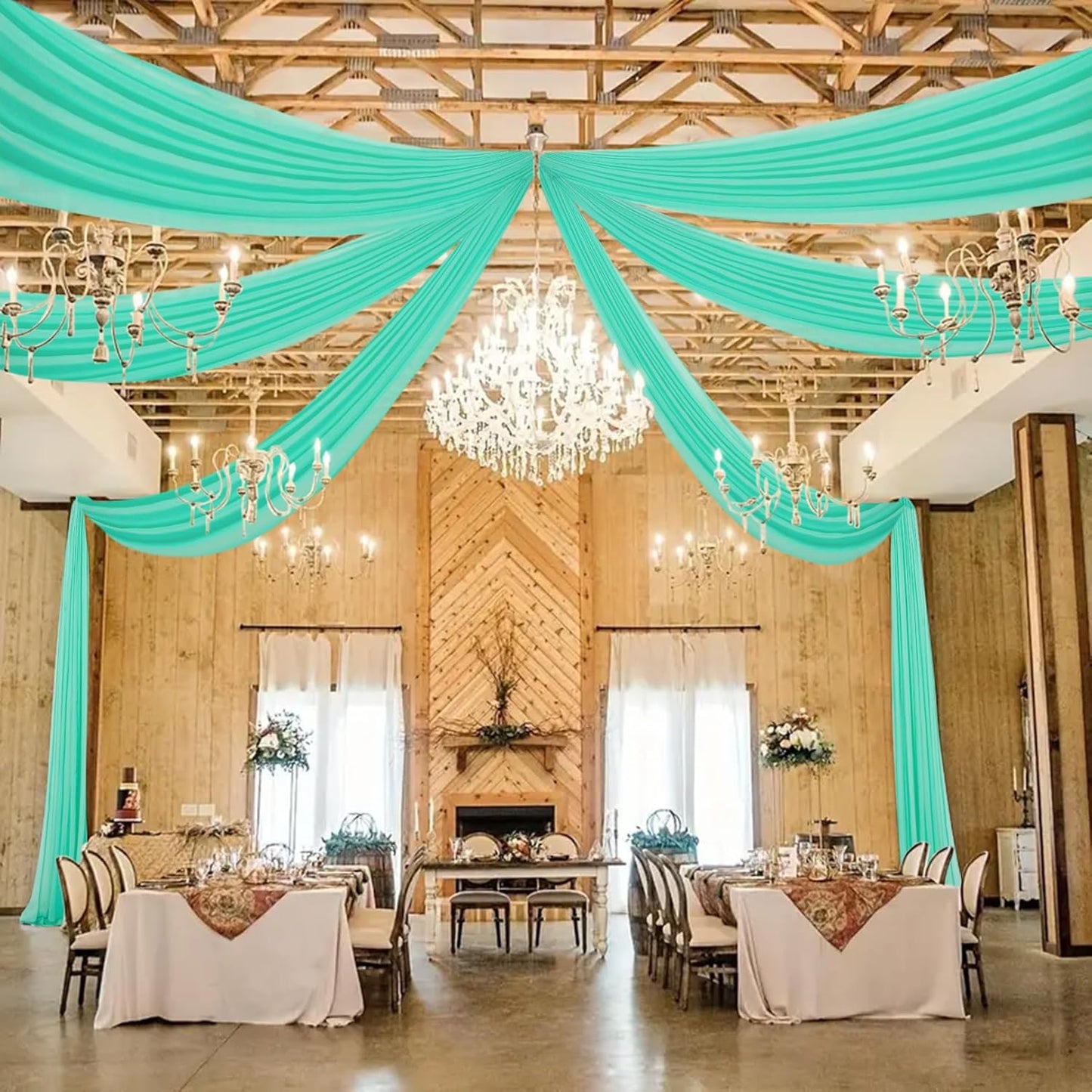 DUOBAO 5FTx20FT Mint Chiffon Ceiling Drapes | Elegant Wedding Backdrop | 6 Panels Sheer Curtains for Banquets, Graduations, and Proms