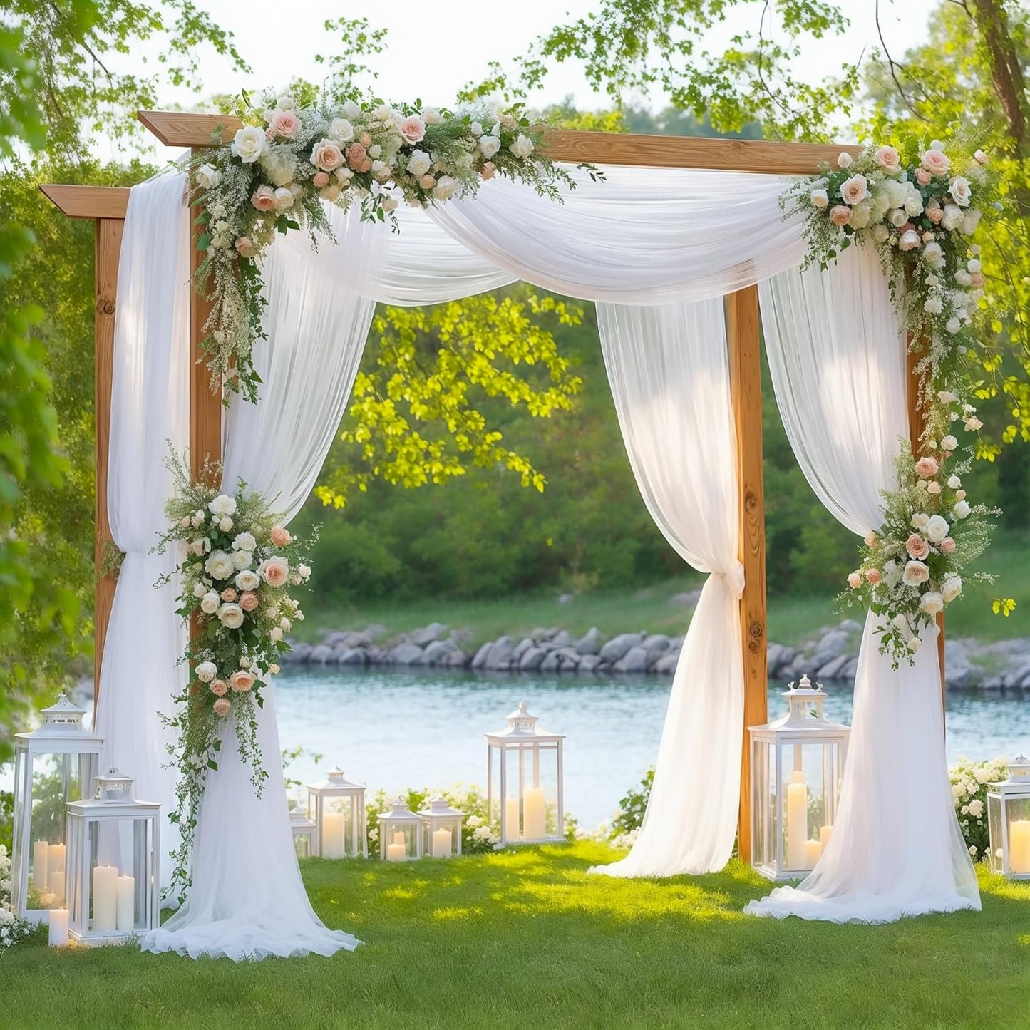 4 Panels Wedding Arch Draping Fabric White Sheer Backdrop Curtain Arch Drape for Wedding Ceremony Reception,Bridal Shower Party Decorations 28" X 19ft