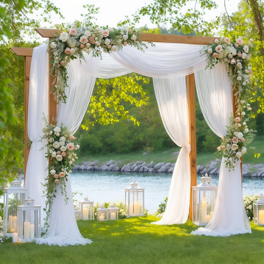3 Panels Wedding Arch Draping Fabric White Sheer Backdrop Curtain Arch Drape for Wedding Ceremony Reception,Bridal Shower Party Decorations 28" X 19ft