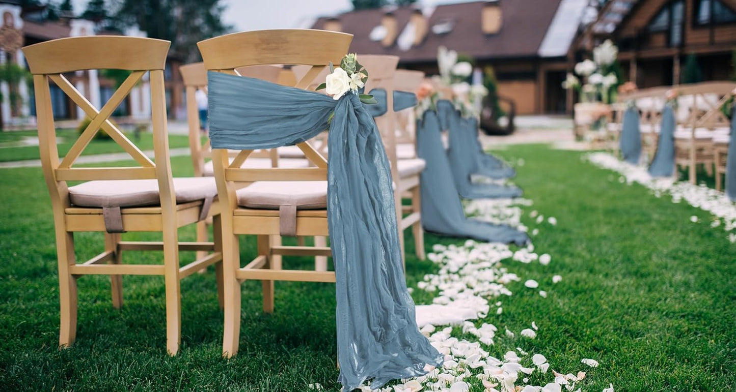 50 PCS Cheesecloth Chair Sashes, Bows Designed ChairSashes, 15.7x70 inch Chair Sashes for Aisle Decorations Universal Chairs Cover Decoration for Wedding Reception Party Banquet (Dusty Blue)