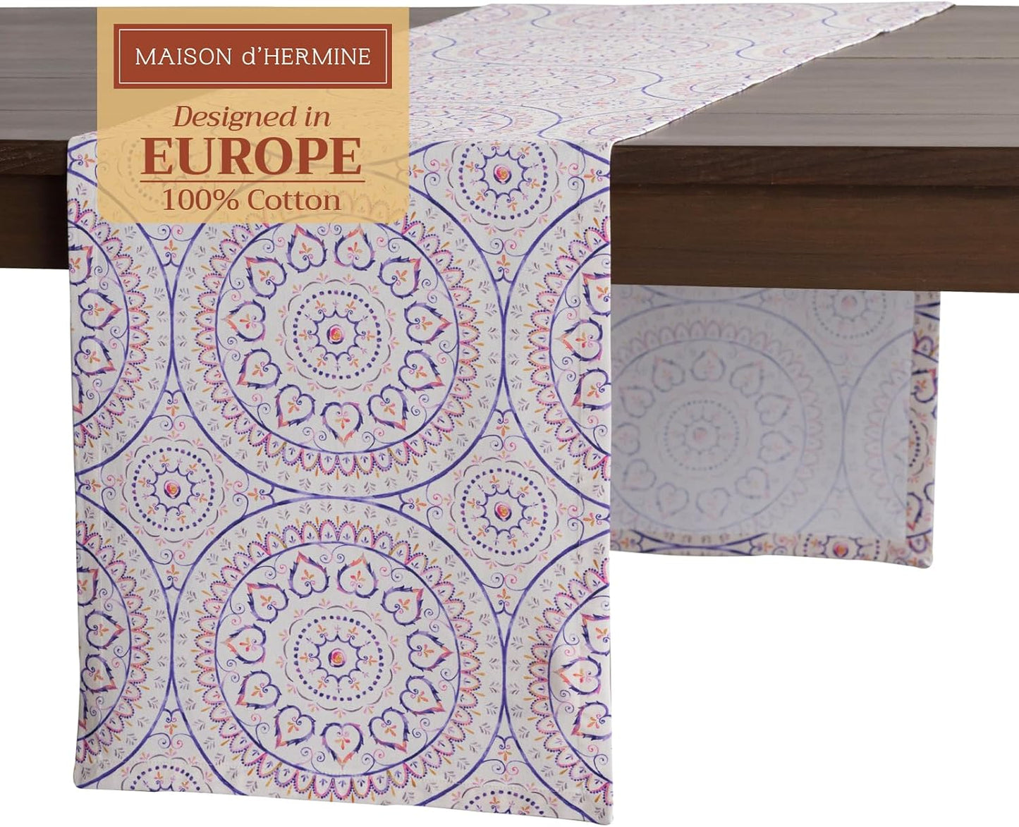 Maison d' Hermine Table Runner 100% Cotton Single Layer Table Runners 72 inches Long Decorative for Home Kitchen Dining Party Baby Shower Wedding Bridal Shower Spring Summer (Mandala, 14.50" x 72")
