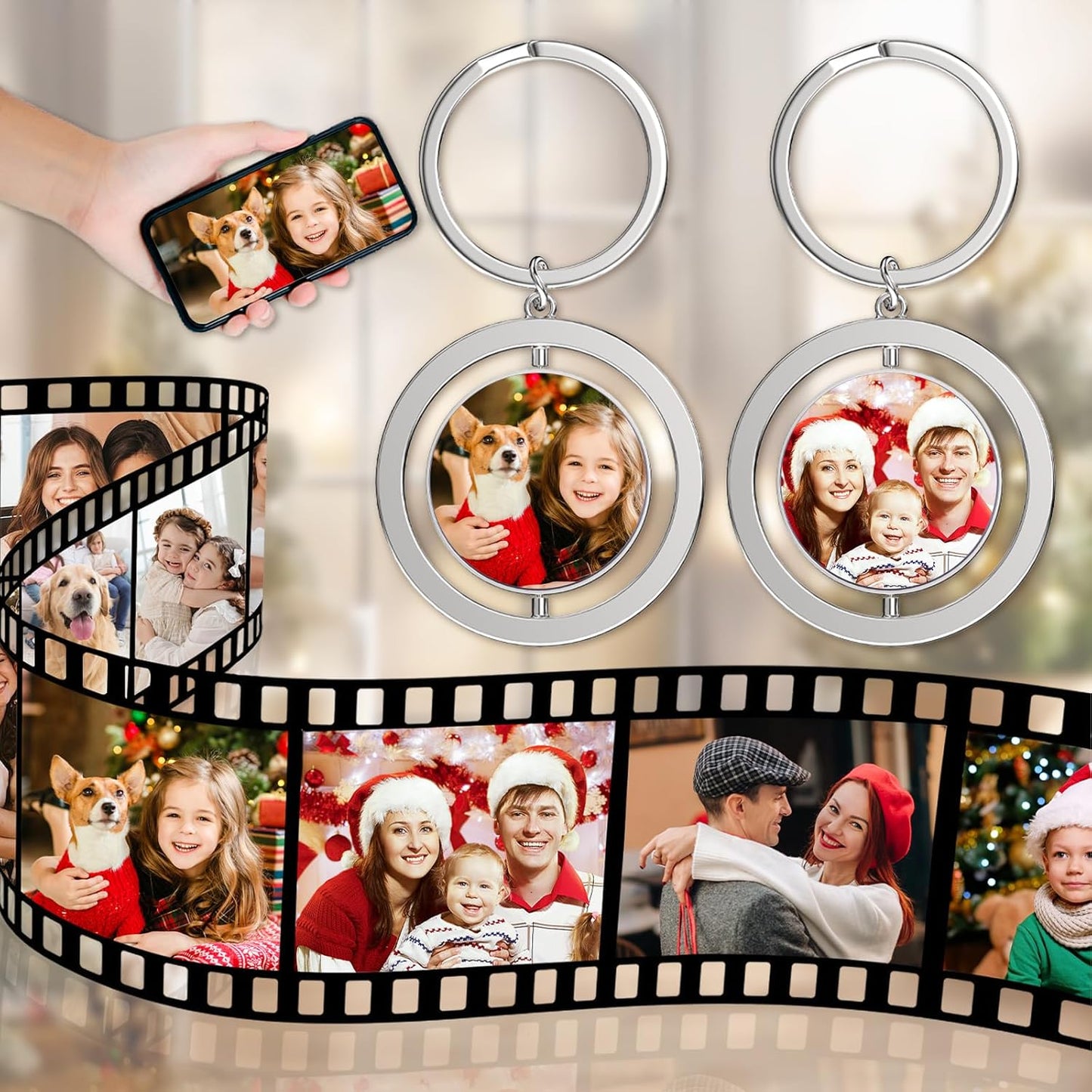 Personalized Custom Keychain with Picture - Turnable Double Sided Colorful Photo Key chains Memorial Gifts for Family Lover