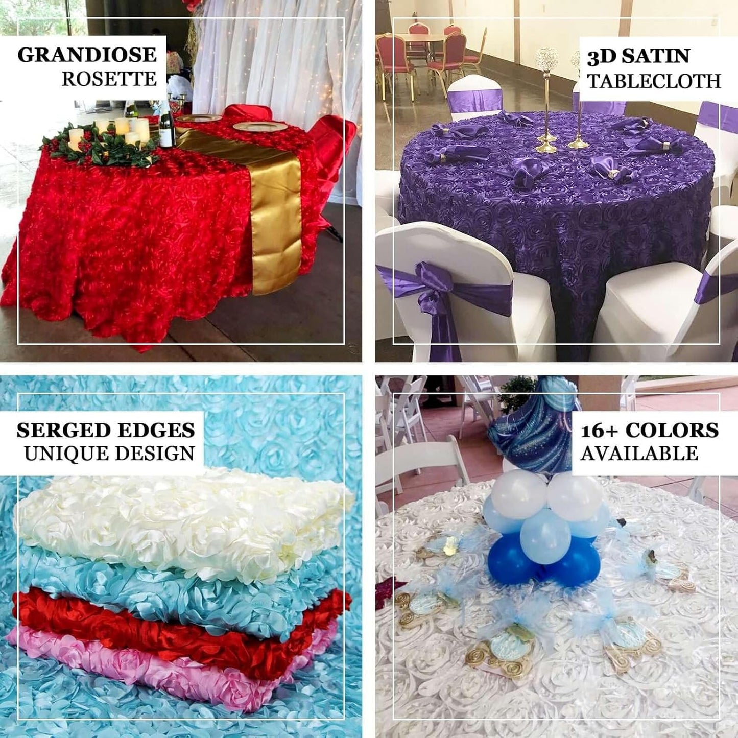 Efavormart 120" Wholesale Round Table Cover Fushia Grandiose Rosette 3D Satin Tablecloth for Wedding Party Event Decoration