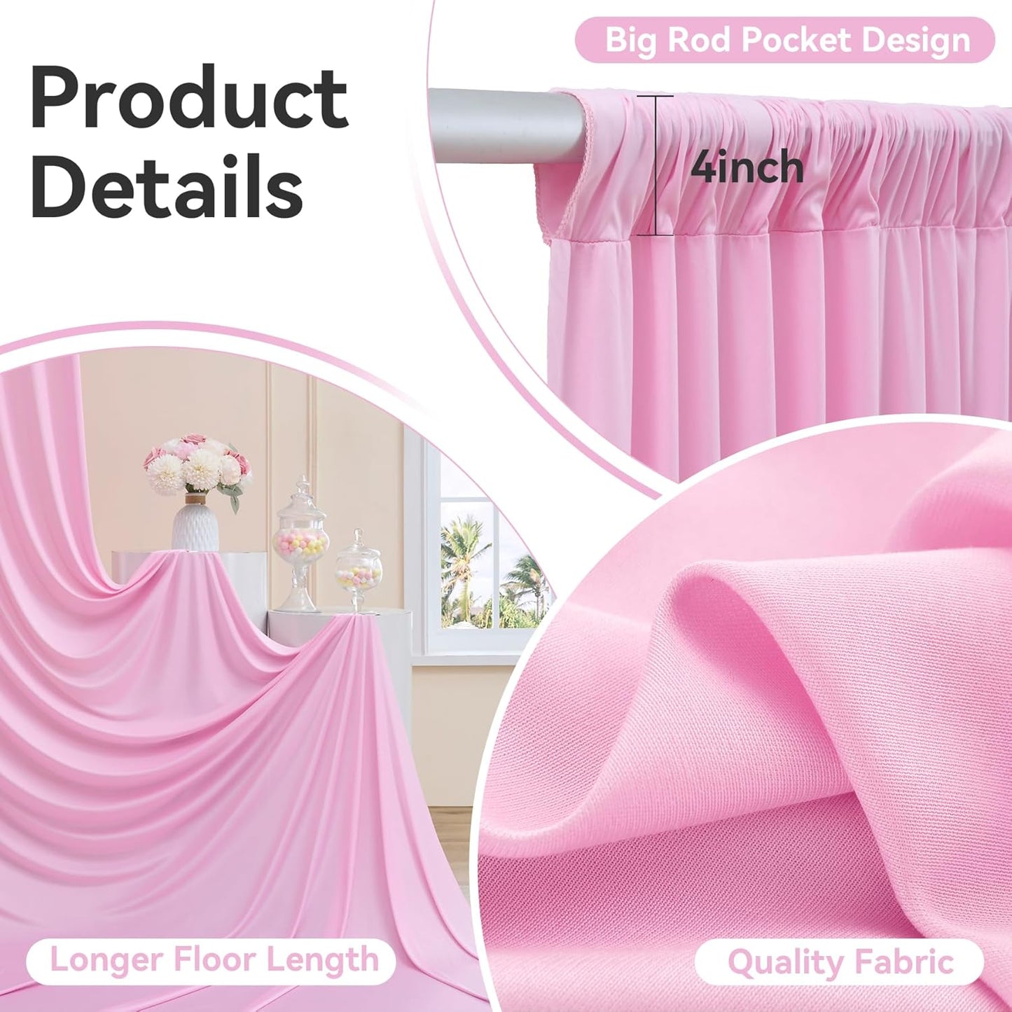 20ftx14FT Wrinkle Free Pink Backdrop Curtain, 4 Panels 14FT Height Pink Wedding Backdrop Drapes, Silky Polyester Back Drop Cloth for Birthday Photography Background Party Backdrop Draping