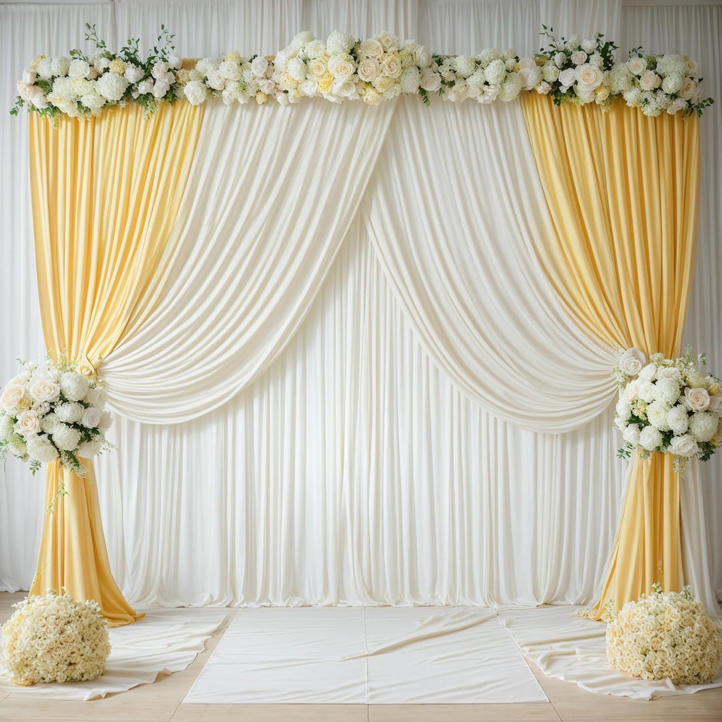 leegleri 20ftx12ft Wrinkle Free Ivory Backdrop Curtain, 4 Panels 12FT Height Ivory Wedding Backdrop Drapes, Silky Polyester Back Drop Cloth for Birthday Photography Background Party Backdrop Draping
