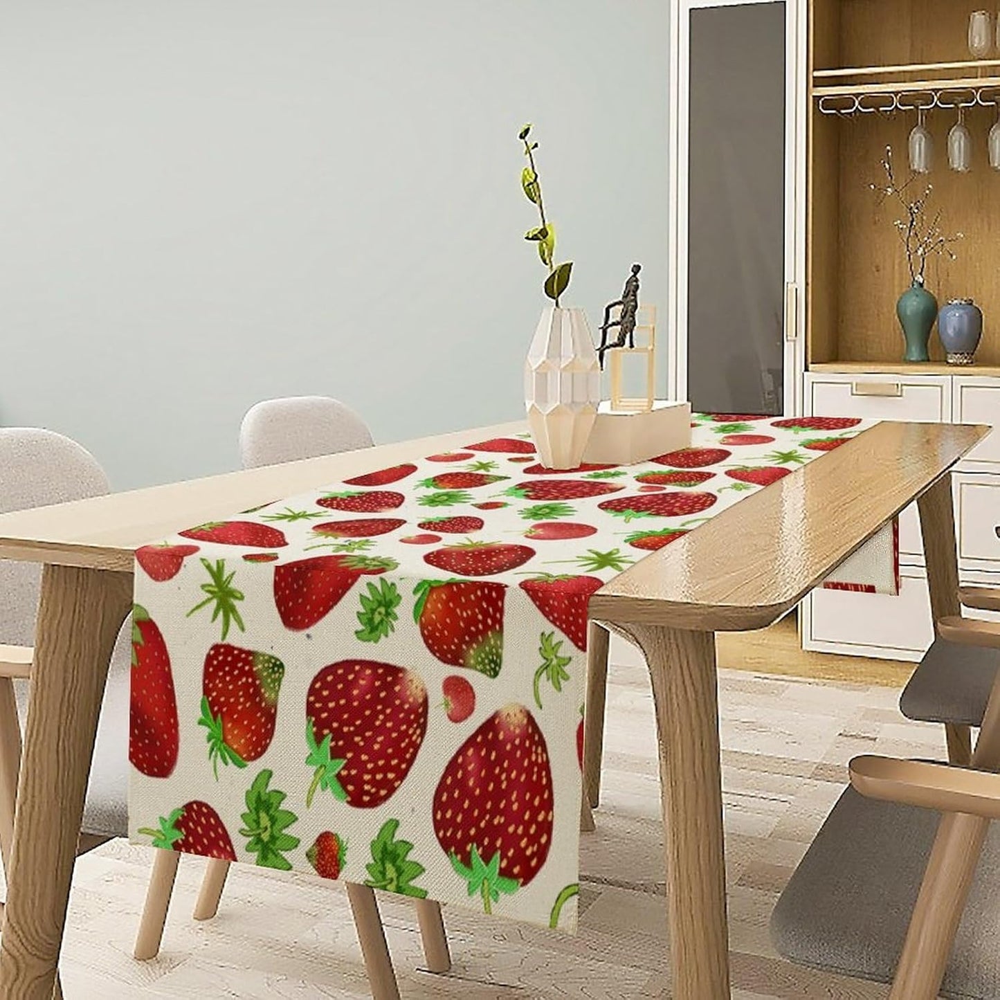 Strawberry Table Runner Spring Summer Fruit Wild Berry Forest Garden Dinner Runner for Girl Baby Shower Party Holiday Home Kitchen Dining Table Decor 13x120