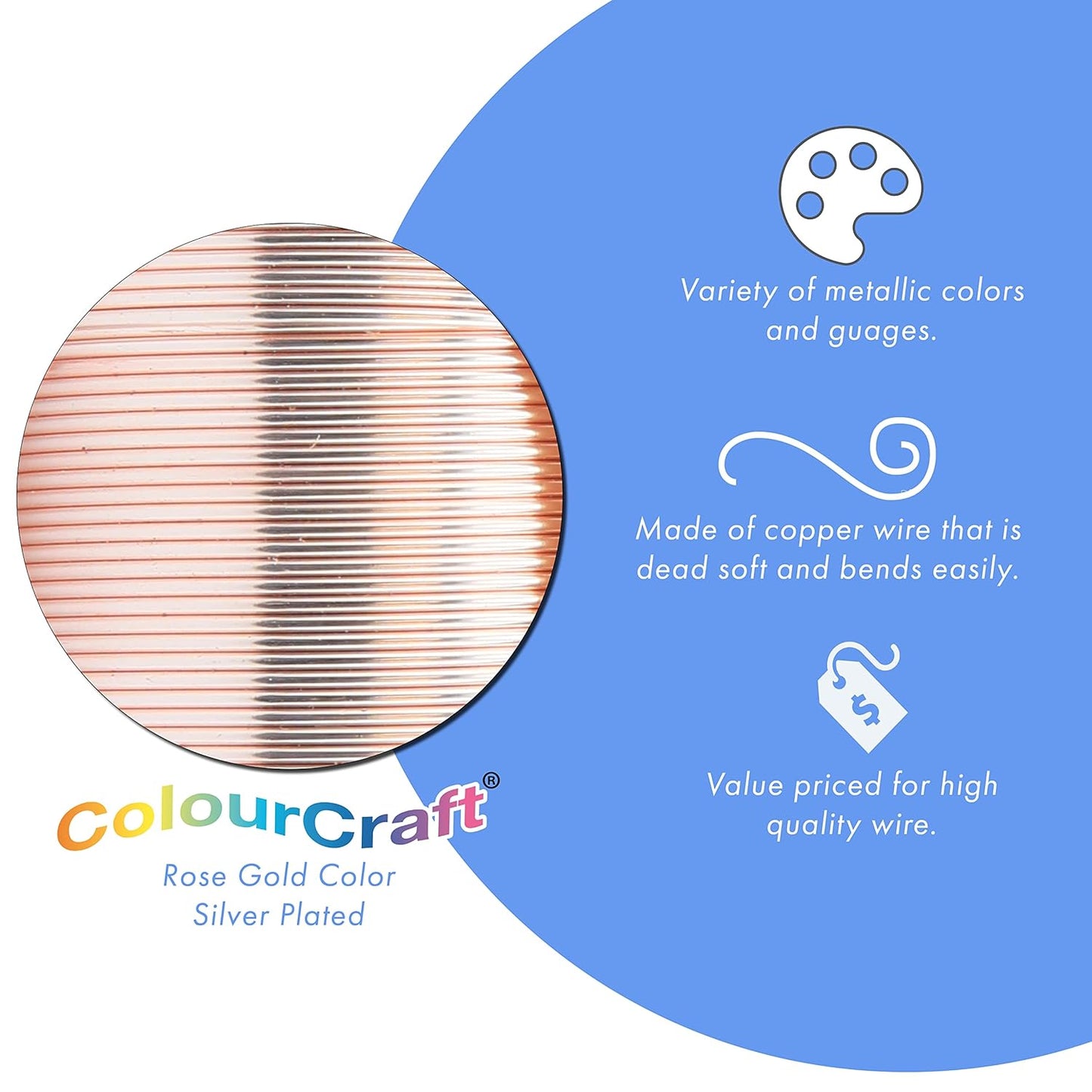 Beadalon ColourCraft Wire, 16 Gauge, Rose Gold Color Silver Plated, 8 yd Spool