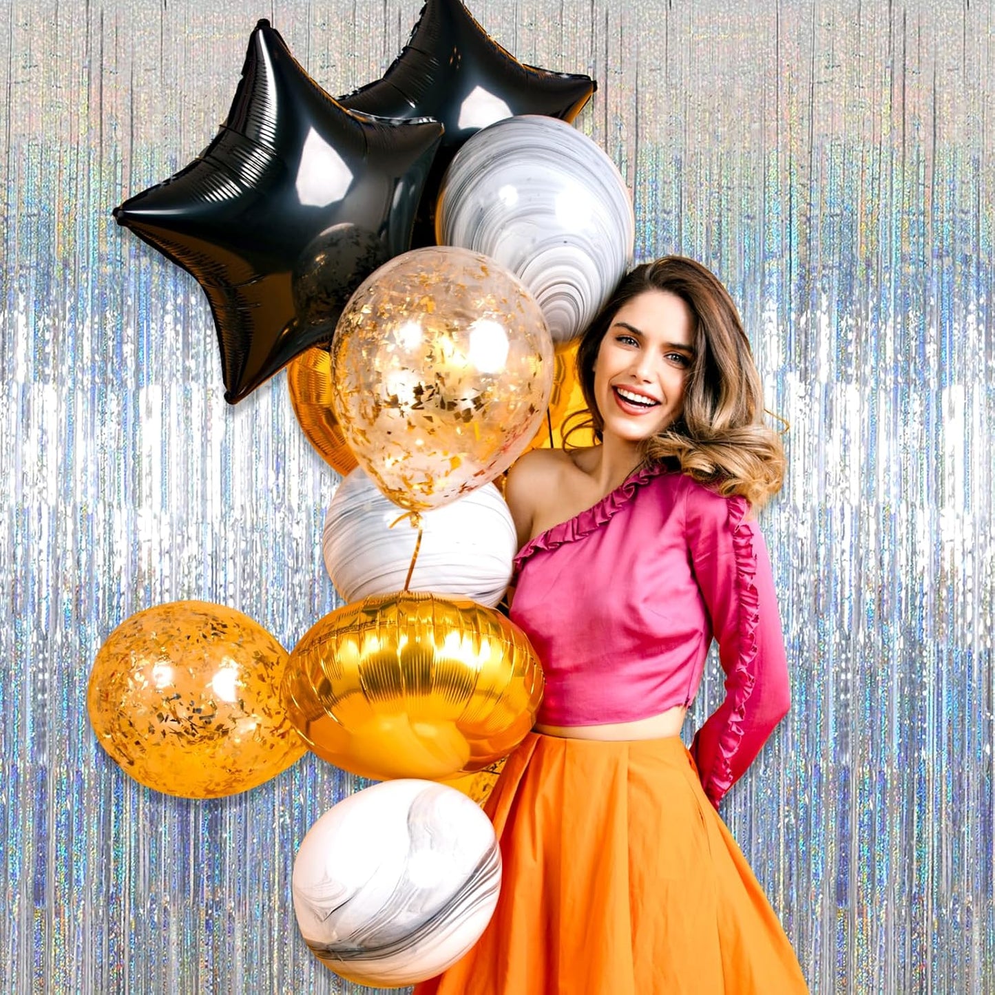 3 Pack Silver Foil Fringe Curtain Backdrop, 3.28Ft x 8.2Ft Metallic Tinsel Foil Fringe Streamer Curtains for Photo Booth, Mother's Day, Easter, Birthday, Wedding Party Decorations