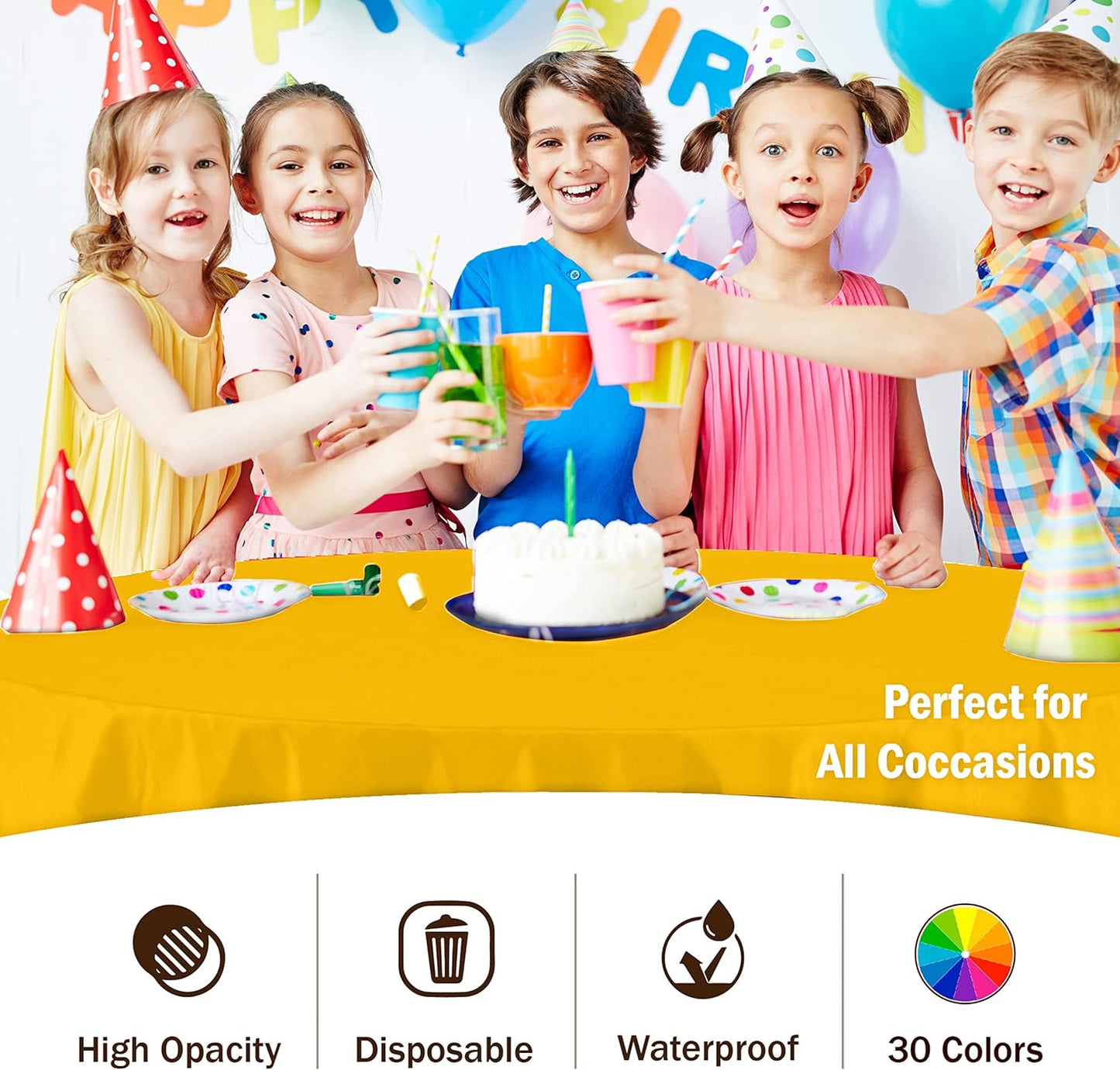 12-Pack Premium Plastic Tablecloth 84in. Round Table Cover - Yellow