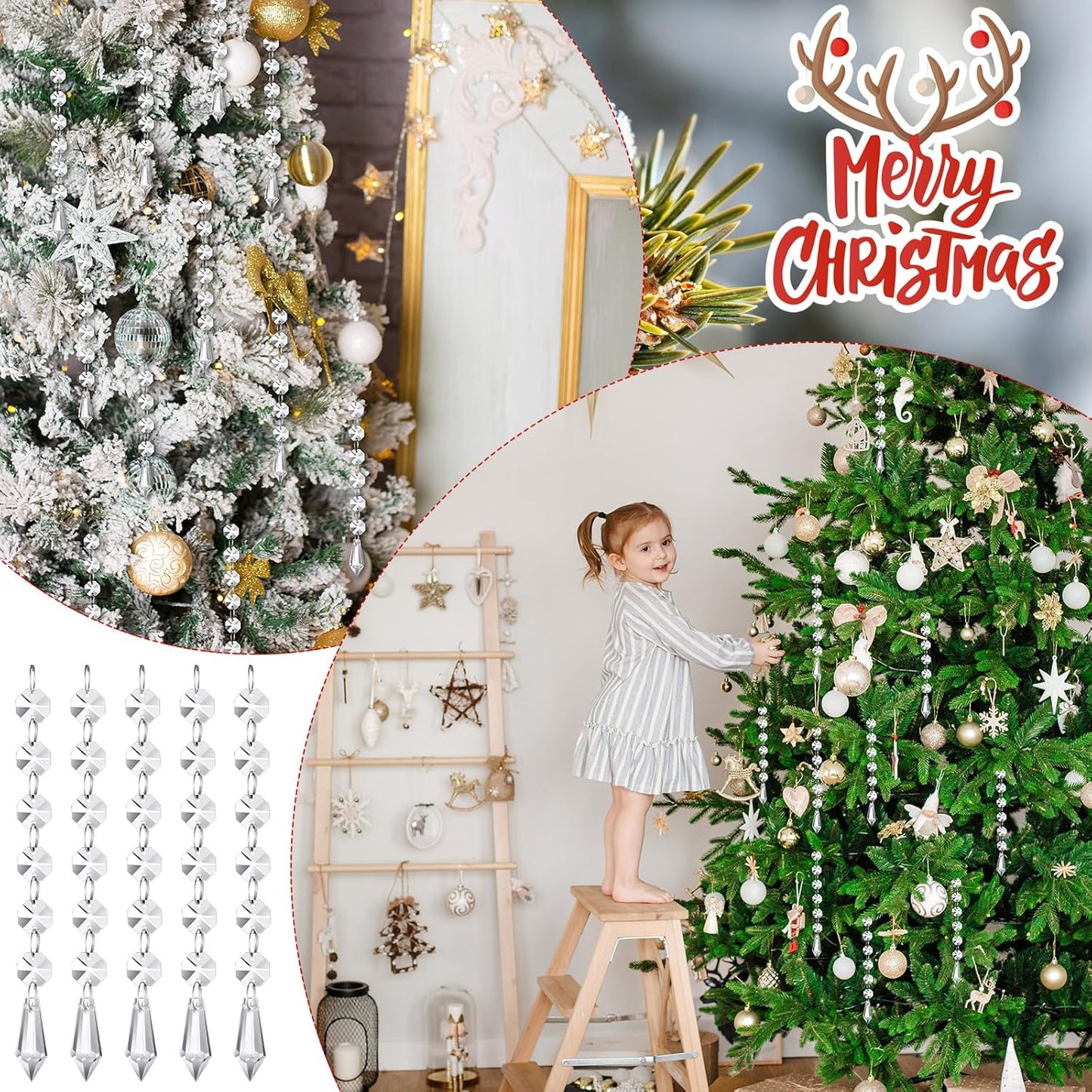 Nuenen 100 Pcs Acrylic Hanging Crystals for Centerpieces Chandelier Clear Crystal Garland Strands Ornament Acrylic Clear Beads Prisms Pendant for Christmas Tree Window Home Decoration(Icicle)
