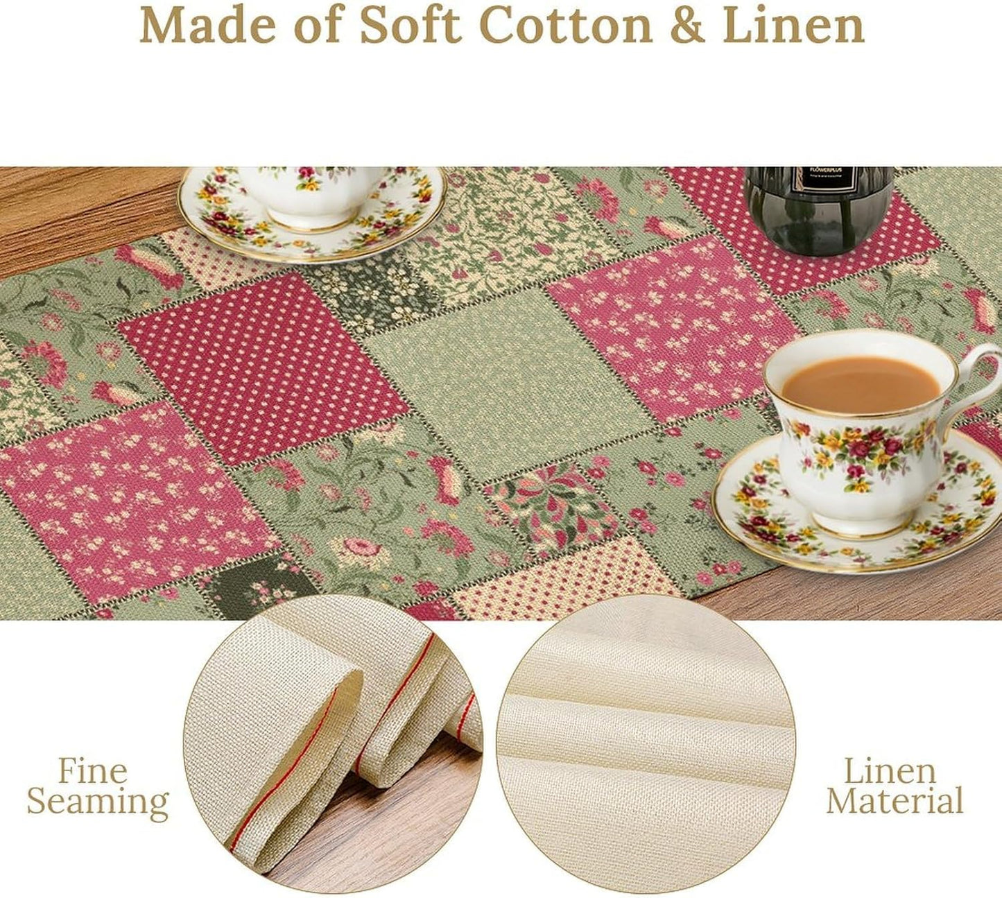 Boho Patchwork Table Runner, Vintage Farmhouse Colorful Wildflowers Bohemian Paisley Flower Print Table Center Decor for Home Kitchen Dining Patio Holiday Party Table Decorations, 13"x108" Inch