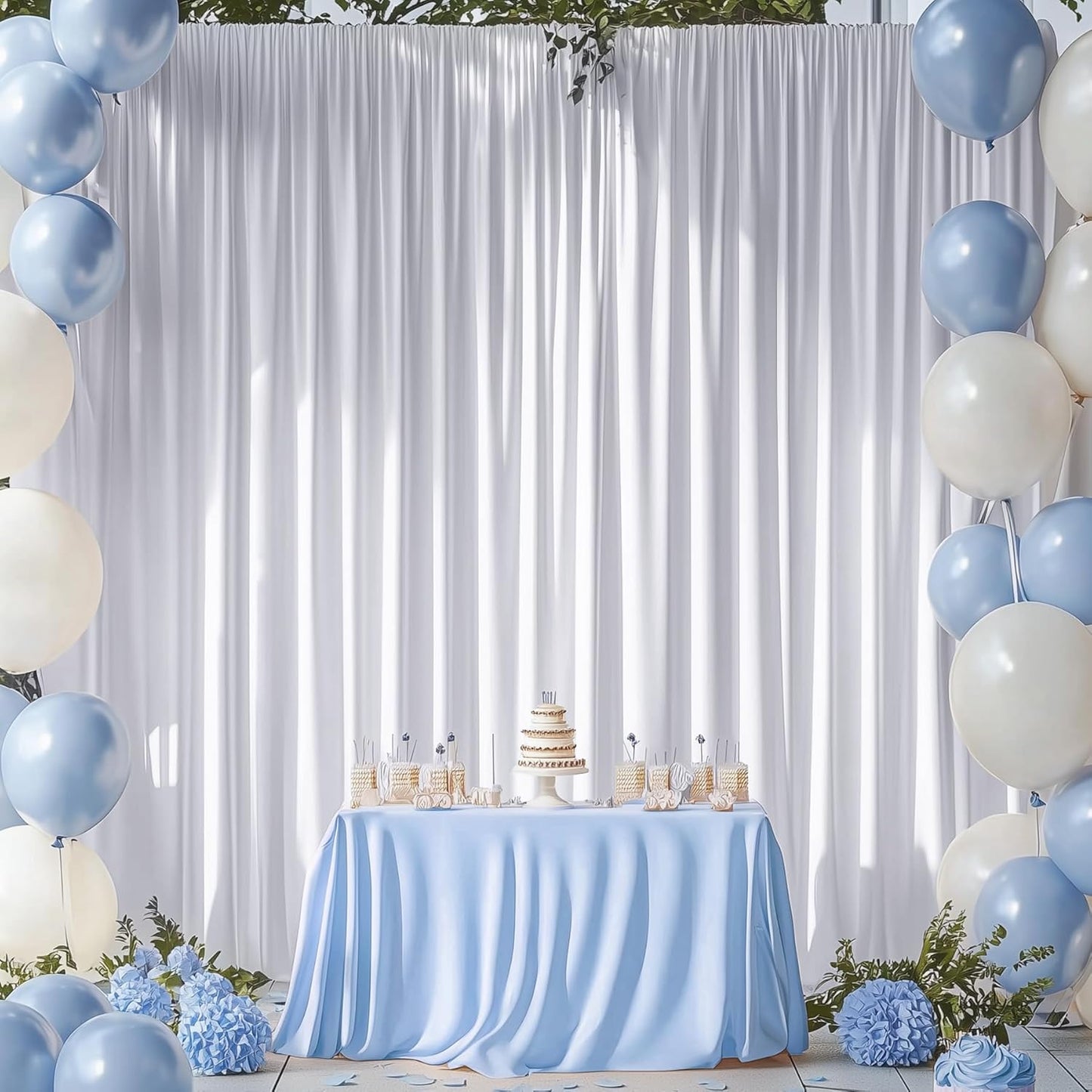 10ftx15ft Wrinkle Free White Backdrop Curtain, 2 Panels 15FT Height White Wedding Backdrop Drapes, Silky Polyester Back Drop Cloth for Birthday Photography Background Party Backdrop Draping