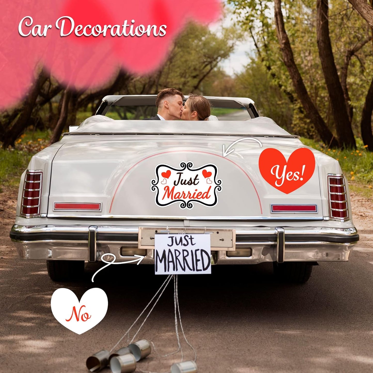Just Married Car Decorations, 12x8 Magnet Decals for Vehicles, 2 Pack Wedding Car Decor, Removable, Reusable for Tailgate, Door Panels, Refrigerator