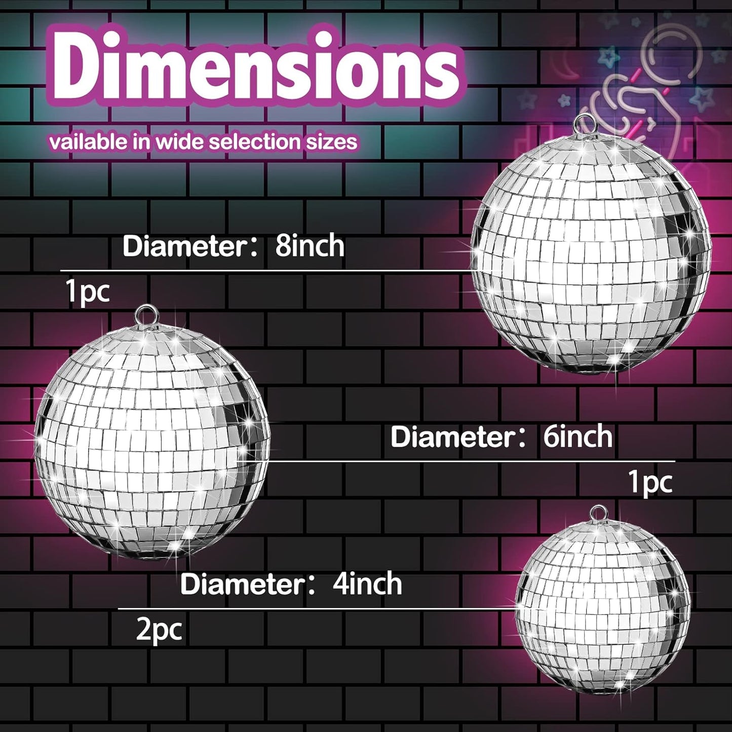 4 Pack Large Disco Balls Party Decoration Silver Hanging Reflective Mirror Ball Ornaments for Halloween Xmas Wedding Holiday Festival Club Stage