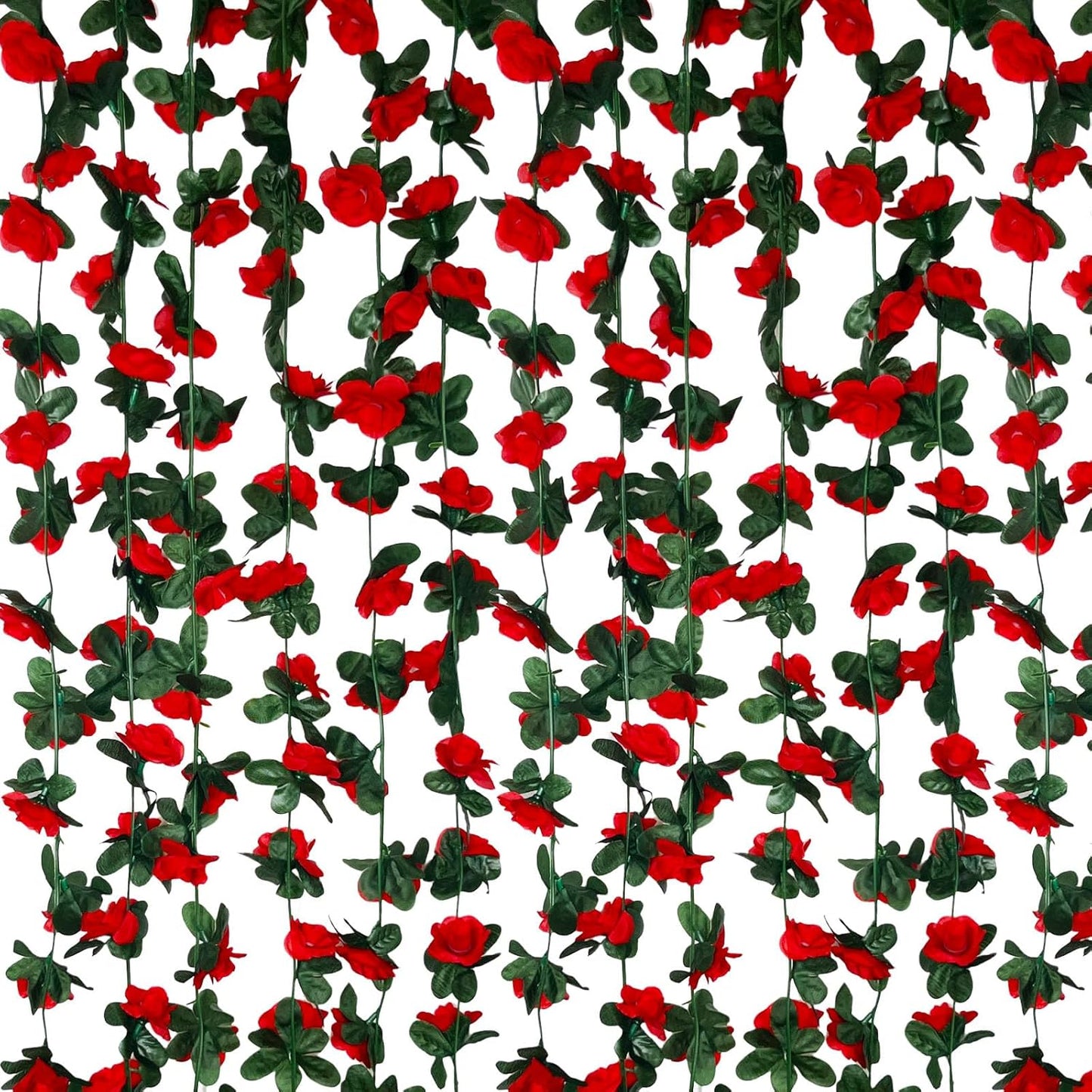 8Pcs 63Ft Red Rose Garland, Fake Rose Hanging Flowers, Artificial Flower Vine, Hanging Floral Vine Garland for Wedding, Birthday Party, Wall Arch, Halloween, Christmas Garden Backdrop Decor