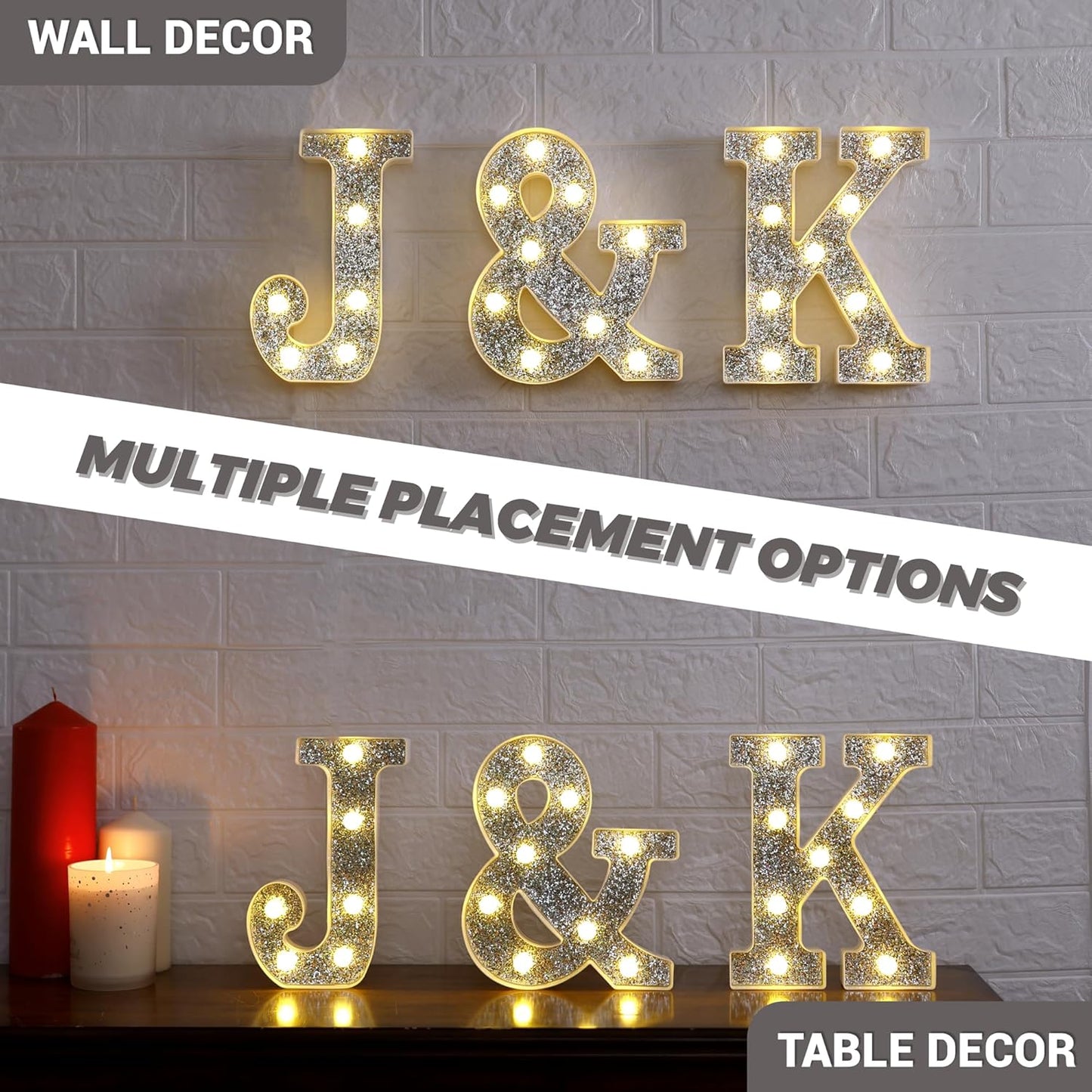 Marquee Light Up Letters, Glitter Silver LED Letter Lights Battery Powered Alphabet Letter Sign for Night Light Wedding Birthday Party Cafe Bar Decoration Girls Room Decor - N