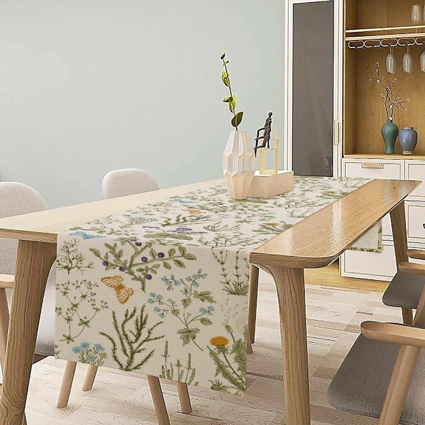 Floral Table Runner,Wildflower Spring Table Runner Seasonal Summer Butterfly Kitchen Dining Table Decoration for Home Party 13x60 Inch