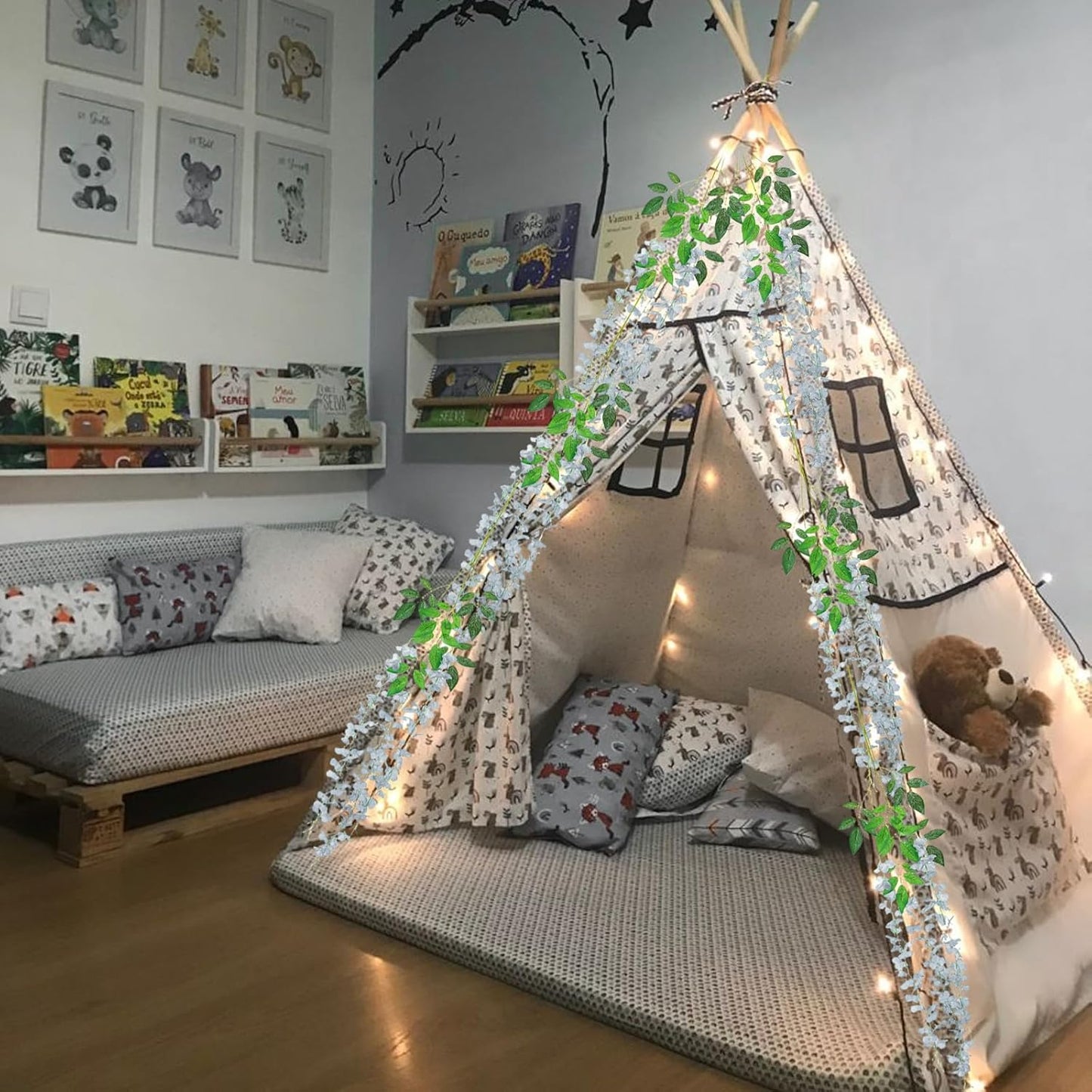 5pcs Grey Artificial Wisteria Garland, 3.77 Ft Hanging Flowers, Irregular Shape, Outdoor Indoor Home Decor, 5 Count