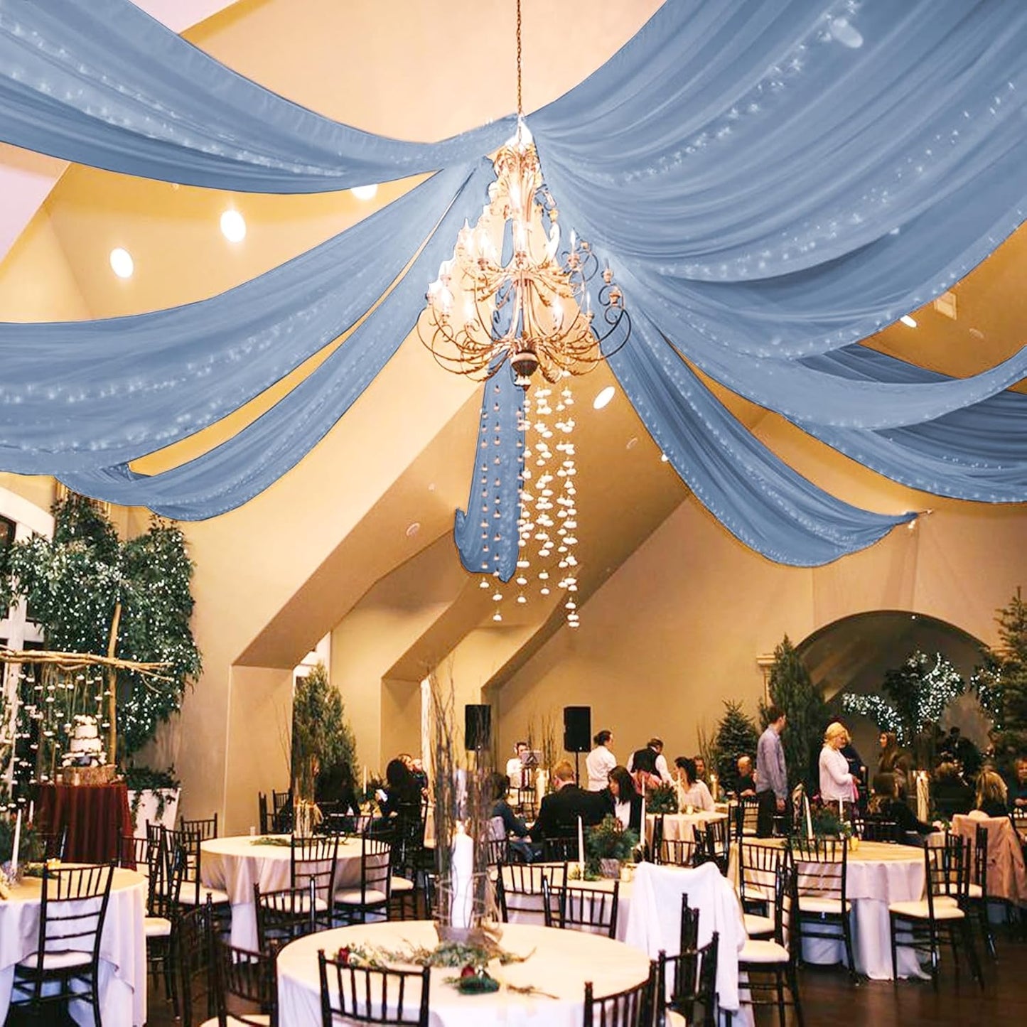 6 Panels Dusty Blue Ceiling Drapes for Wedding 5ftx20ft Chiffon Fabric Arch Draping Curtains Sheer Drapery for Party Ceremony Birthday Baby Shower Reception Stage Swag Ceiling Decorations