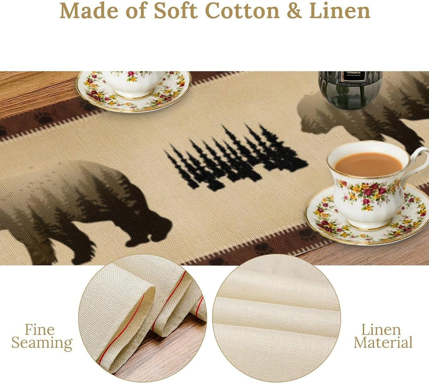 Vintage Bear Table Runner Forest Retro Rustic Cabin Farmhouse Table Runner for Party Dinner Bedroom Living Room Kitchen 13x120 Inch