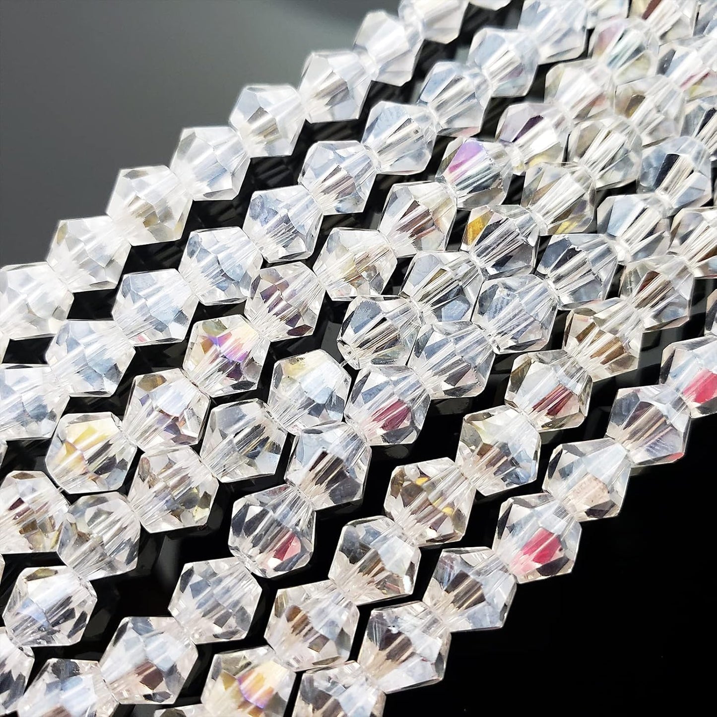 6mm Bicone 450Pcs White AB Crystal Glass Beads Faceted Bicone Shape Crystal Glass Spacer Beads for Bracelet Necklace Decorative Hand Jewelry Making (White AB, 6MM)