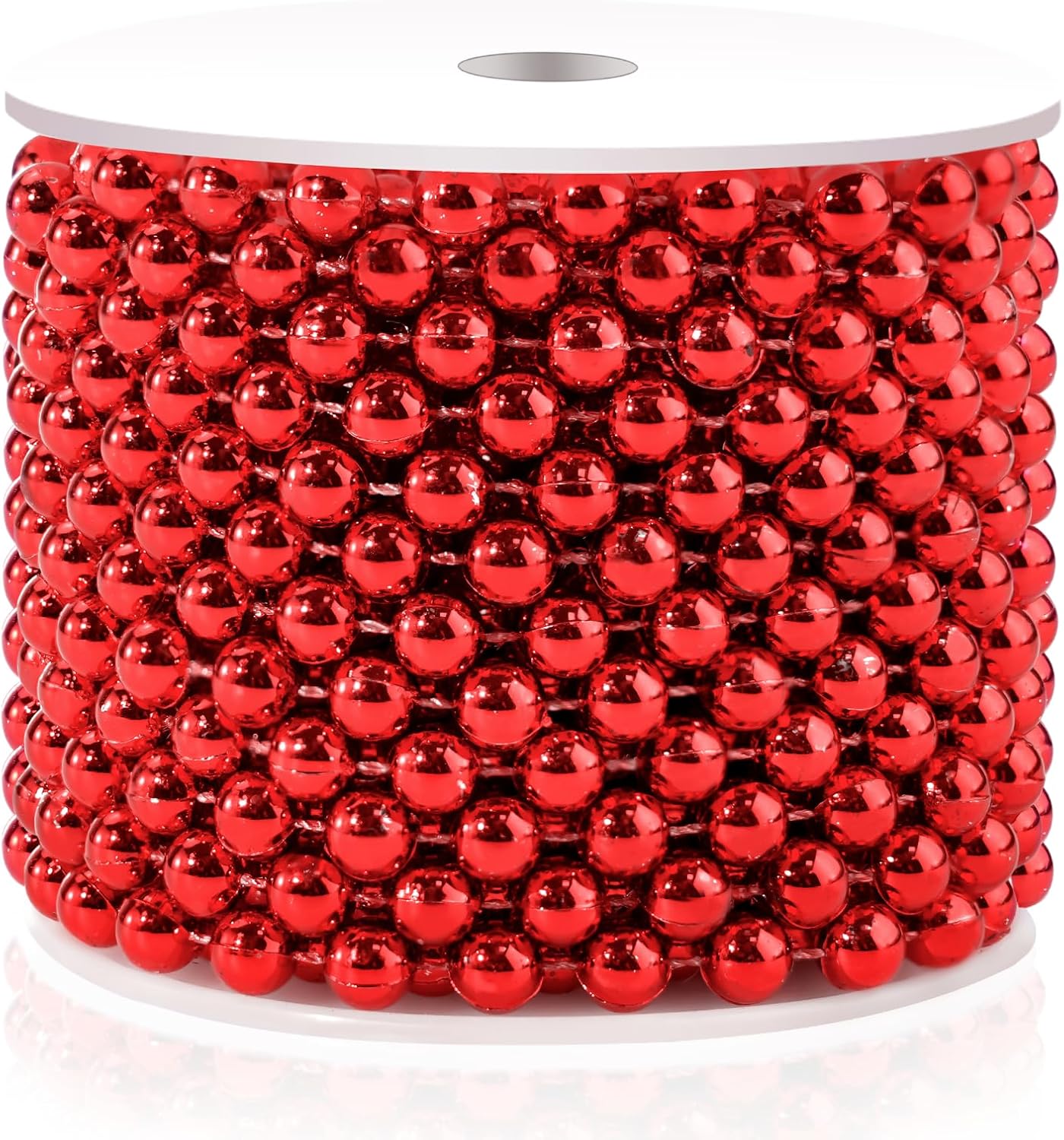 Red 8MM Faux Pearl Garland, 33 Feet Roll Strand Wedding Party Decoration, Christmas Tree Decorations