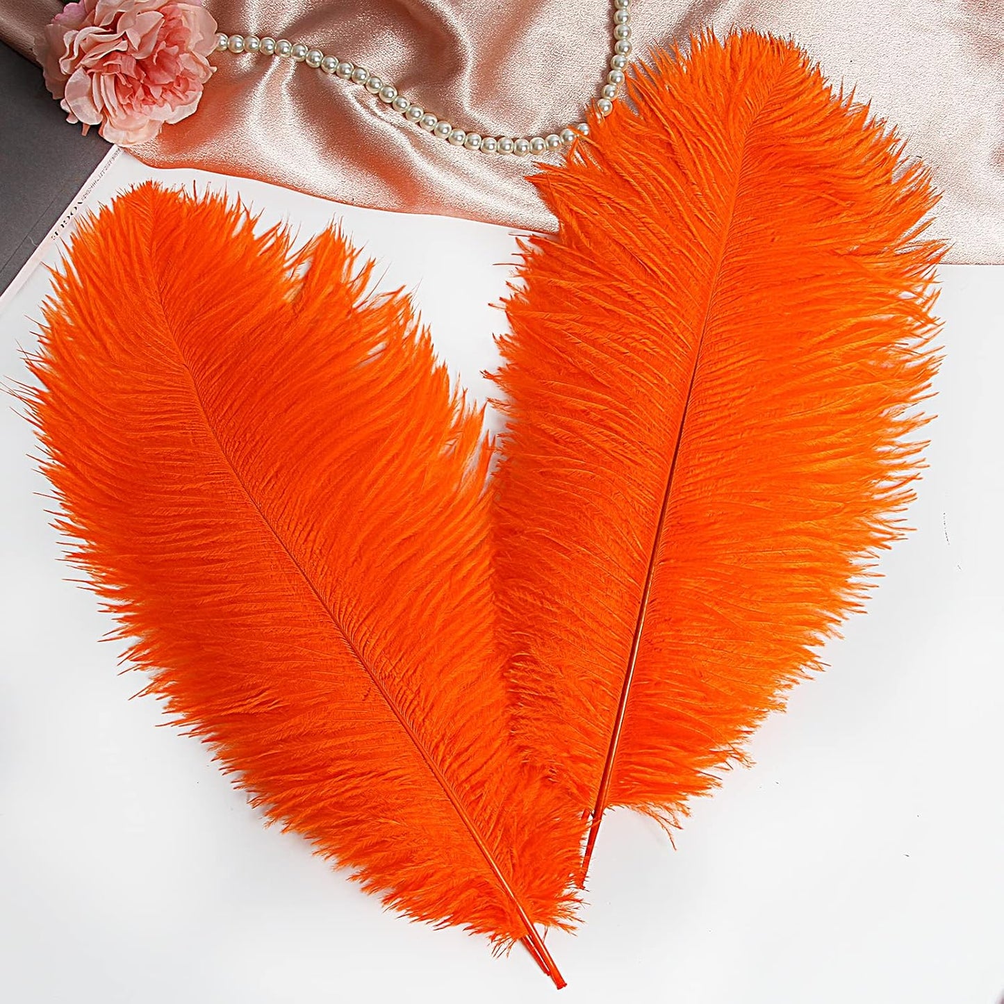 THARAHT Orange Ostrich Feathers 12pcs Large Natural Bulk 14-16Inch 35cm-40cm for Wedding Party Centerpieces Halloween and Home Decoration Feathers