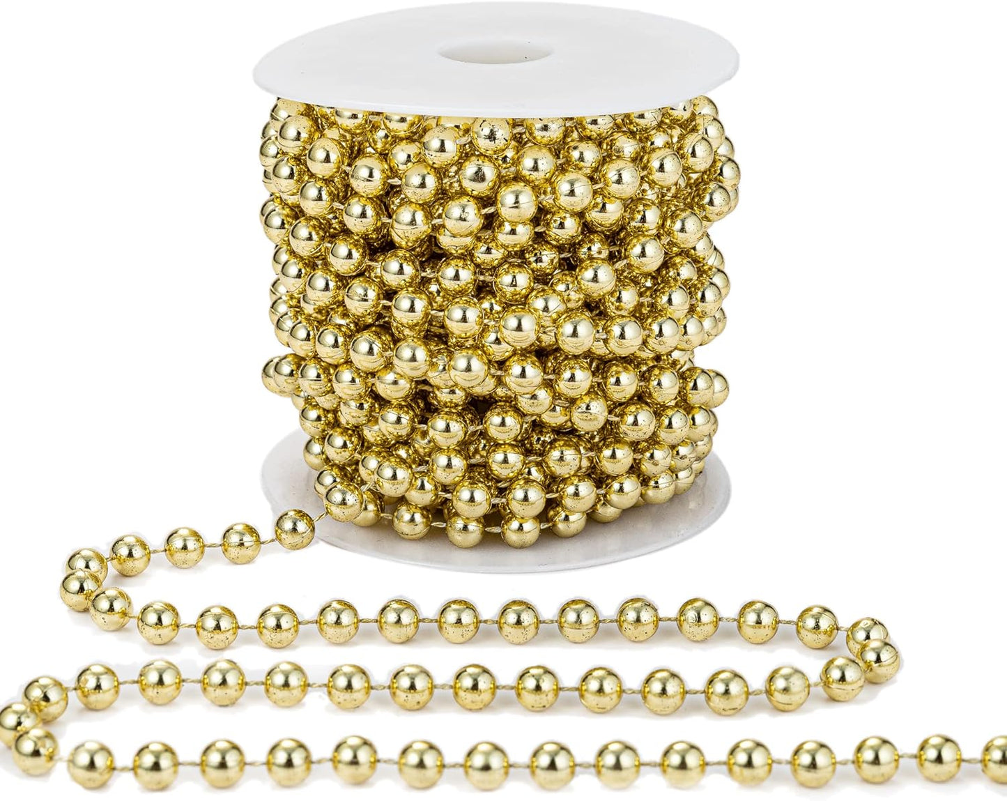 8mm Crafts Faux Pearl Beads Garland Pearl Bead Roll Strand of Pearls to Decorate Floral Centerpieces Wedding Party Favor Christmas Tree(33 Feet Gold)