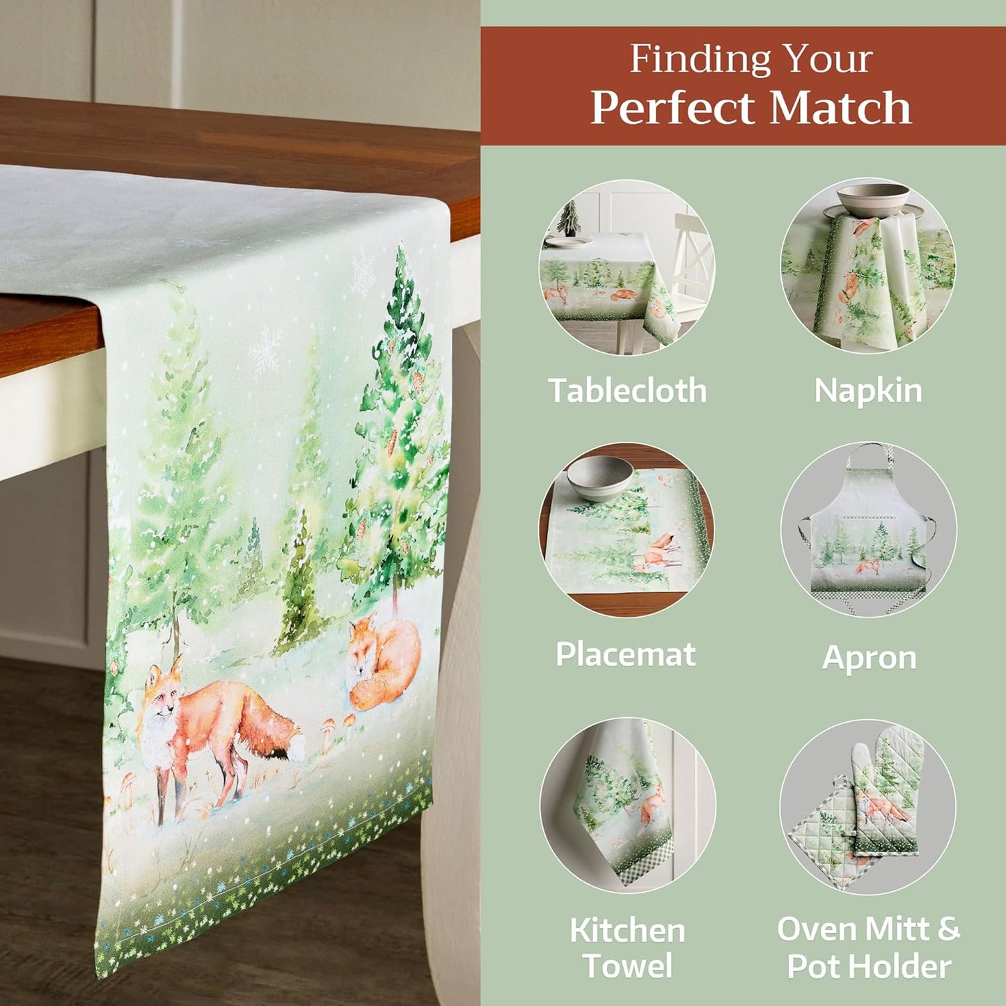 Maison d' Hermine Table Runner 100% Cotton Double Layer Table Runners 72 inches Long for Thanksgiving Christmas Decorations Home Kitchen Dining Party Wedding (Winter Mornings, 14.5" x 72")