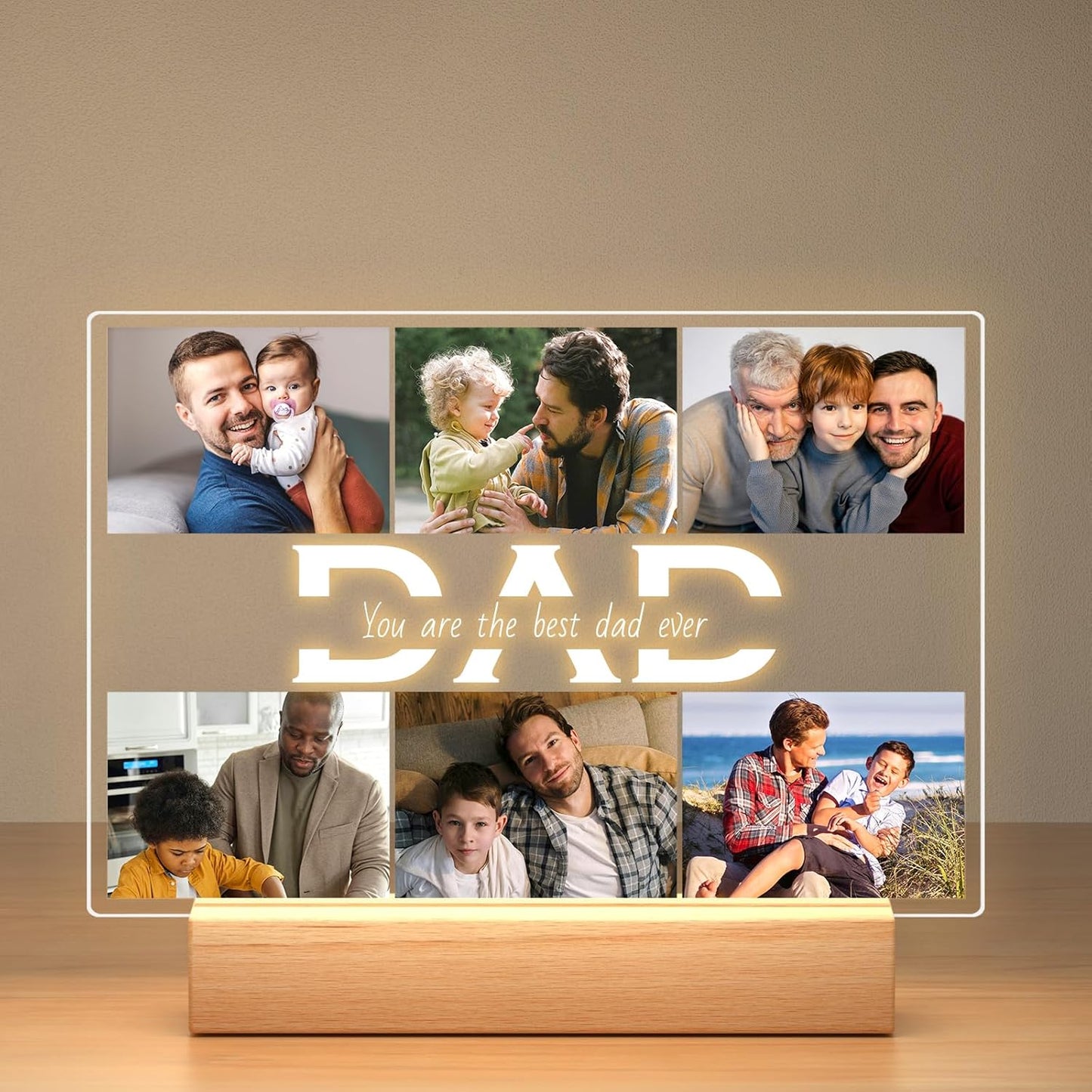 Personalized Gifts for Dad from Daughter Son, Custom Picture Frames with Photos, Customized Photo Frame with Night Light, Personalized Dad Gifts for Birthday Fathers Day Christmas