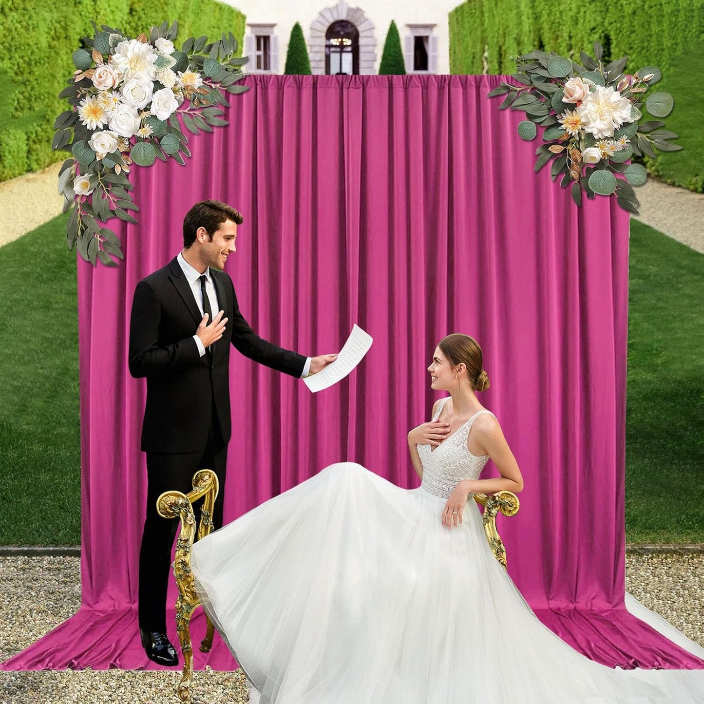 10ft x 10ft Fuchsia Backdrop Curtains for Parties, Fabric Satin Background Curtain with Rod Pockets for Weddings, Birthday, Baby Shower, Photography, Graduation Party Backdrop Drapes, 2 Panels