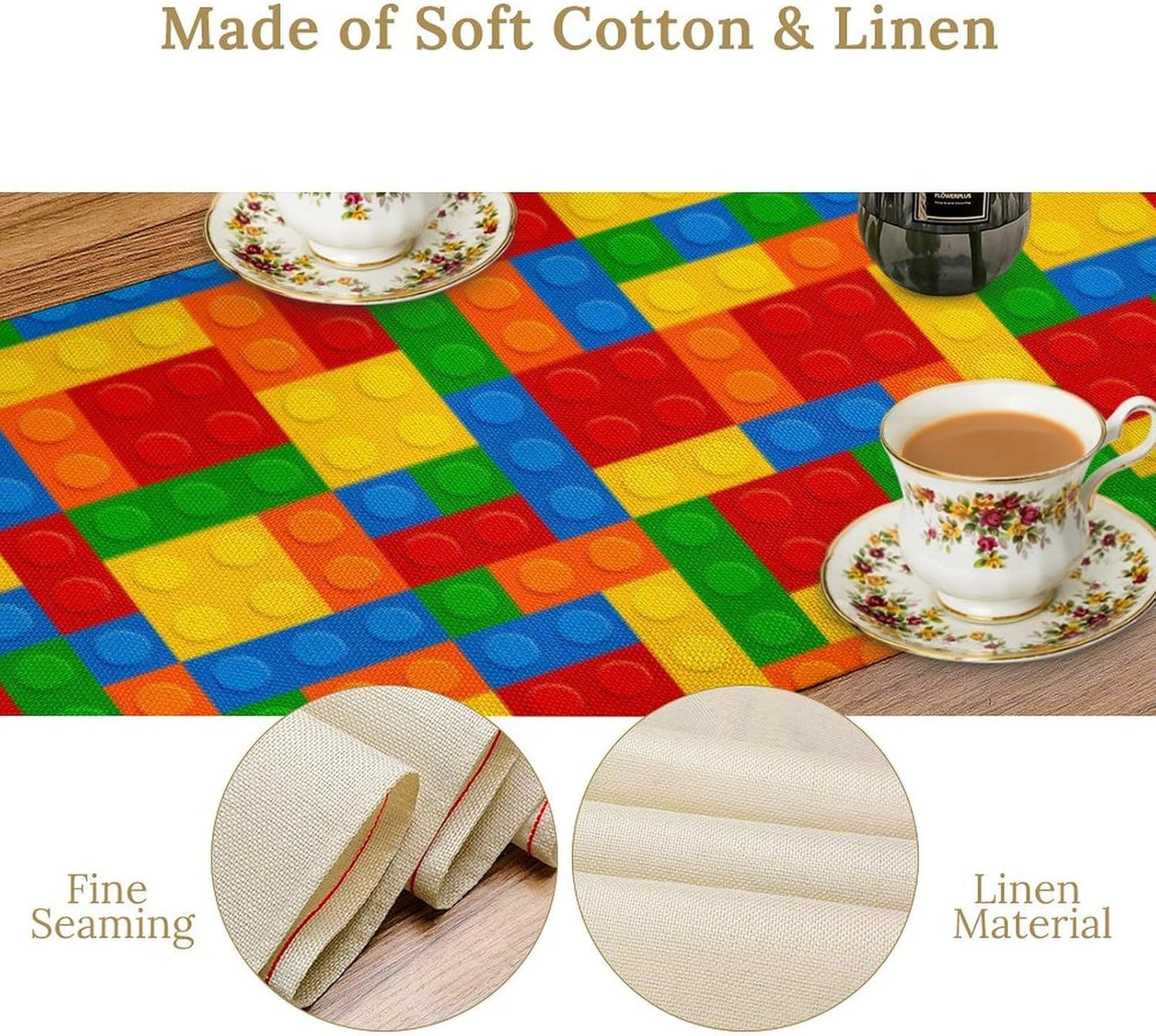 Building Blocks Table Runner Funny Celebration Party Birthday Party for Kids Teens Table Runner for Kitchen Picnic Home LivingRoom 13x60 Inch