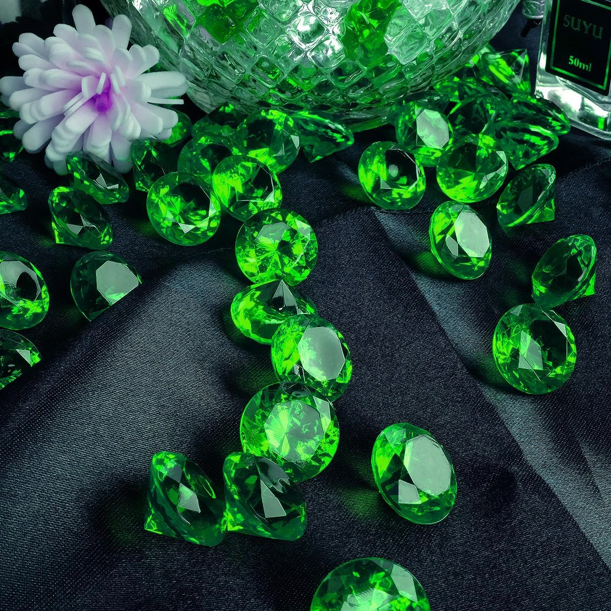 Acrylic Diamond Fake Gems Vase Filler, Babenest 240pcs 3/4 Inch Faux Diamonds Crystals Jewels for Table Scatters Wedding Party Event Arts & Crafts Birthday Decoration Favor (240, Green)