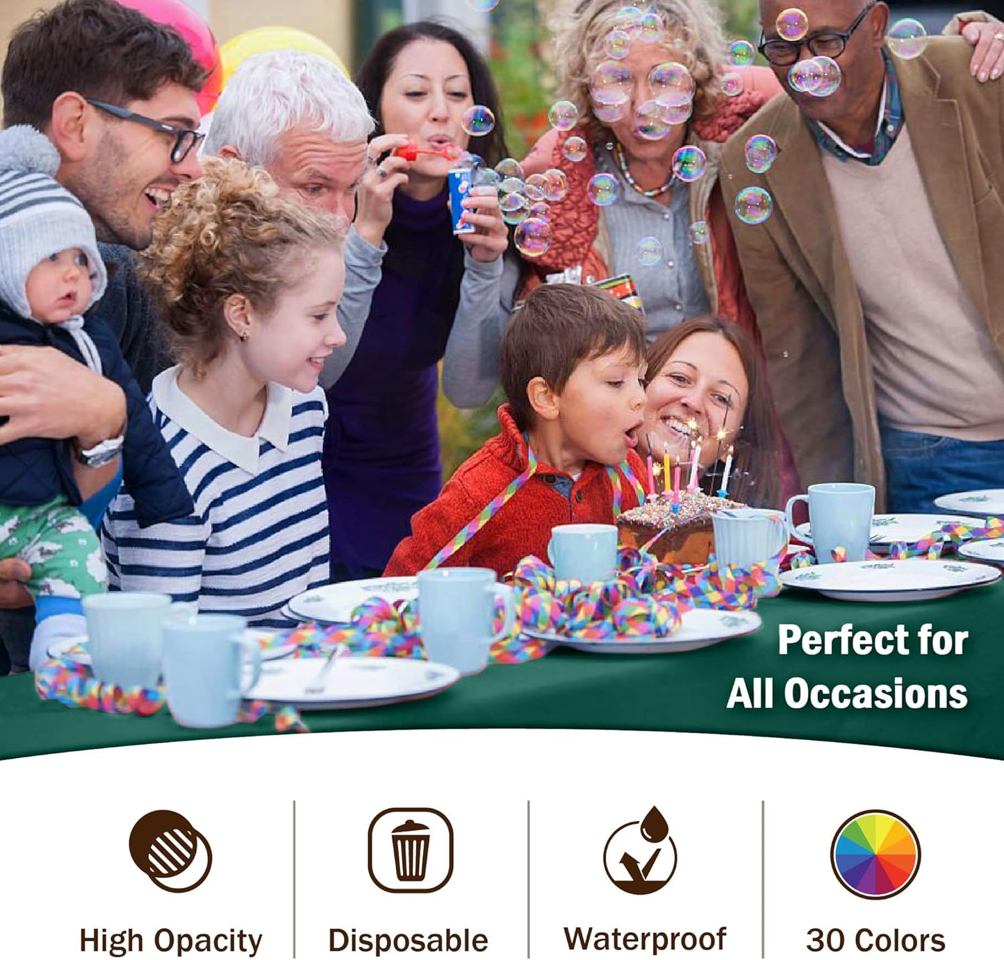 Exquisite 12-Pack Premium Plastic Tablecloth 54in. x 108in. Rectangle Table Cover - Dark Green