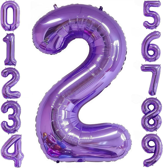 Purple 2 Balloon Number,40 Inch Number 2 Balloon Big Purple 2 Foil Mylar Helium Balloon for Birthday Party Decorations