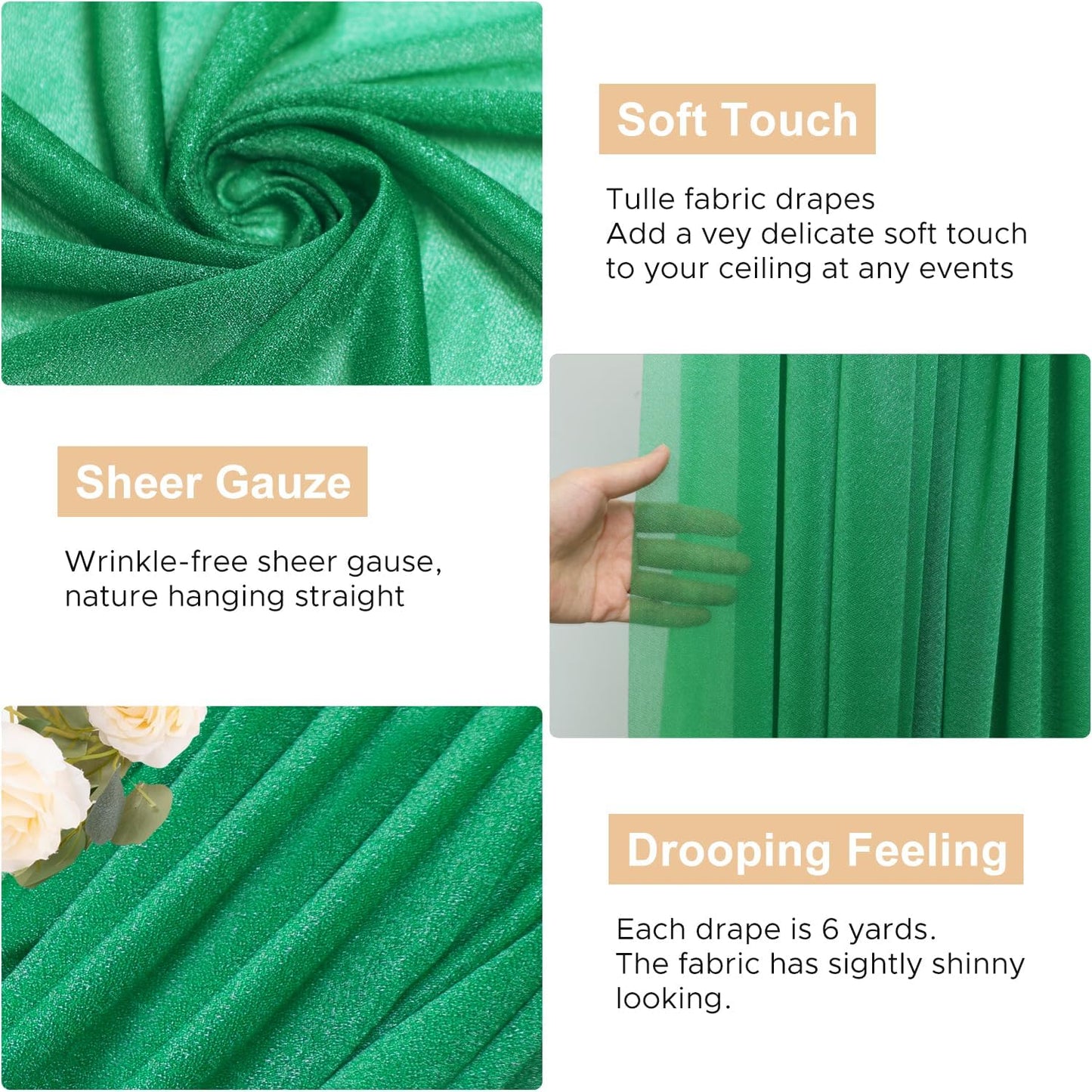 Wokceer Wedding Arch Draping Fabric 2 Panels 28.7" x 20FT Emerald Green Drapes Sheer Fabric Backdrop Arch Draping Fabric for Wedding Ceremony Birthday Party Bridal Shower Decoration