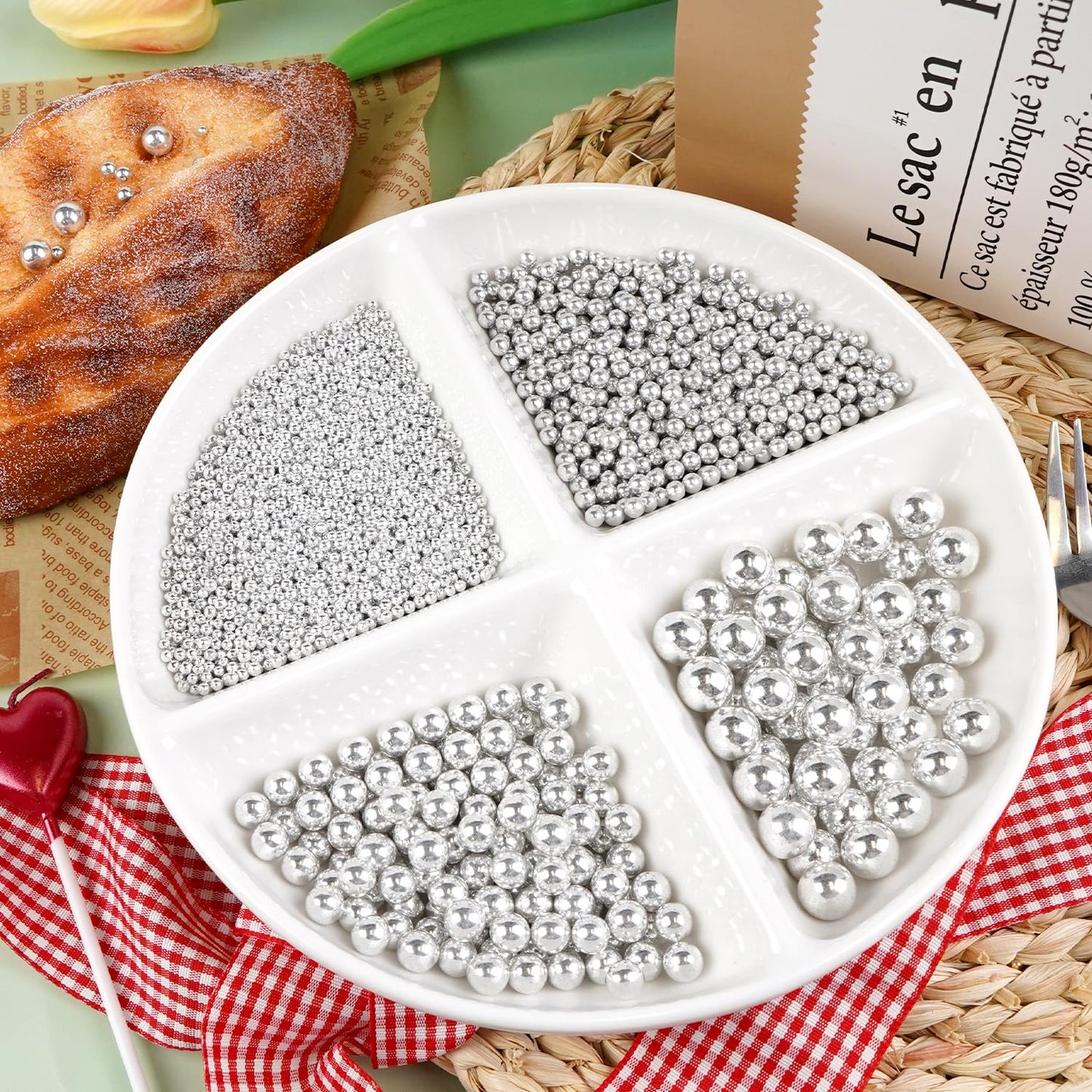 Dazzjoy Silver Pearl Sprinkles, Food Grade, Edible Pearls for Cake Decorating, 150g/5.29oz, Cake Decoration & Cupcake Topper, Wedding Party Valentines Supplies