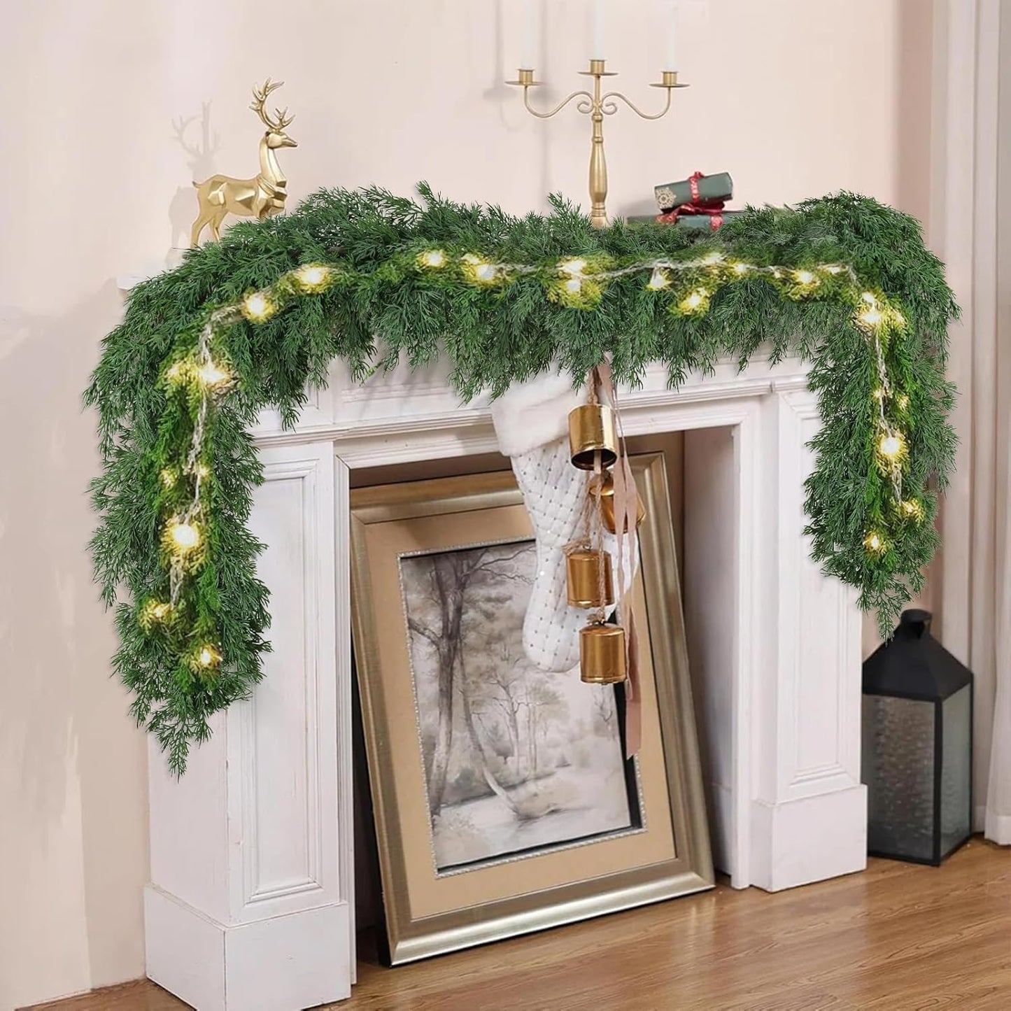 6ft Christmas Cedar Garland, Real Touch Pine Garland, Realistic Cypress Garlands Christmas Decorations for Mantel, Table, Stairs, Porch - Indoor Outdoor Xmas Holiday Decor