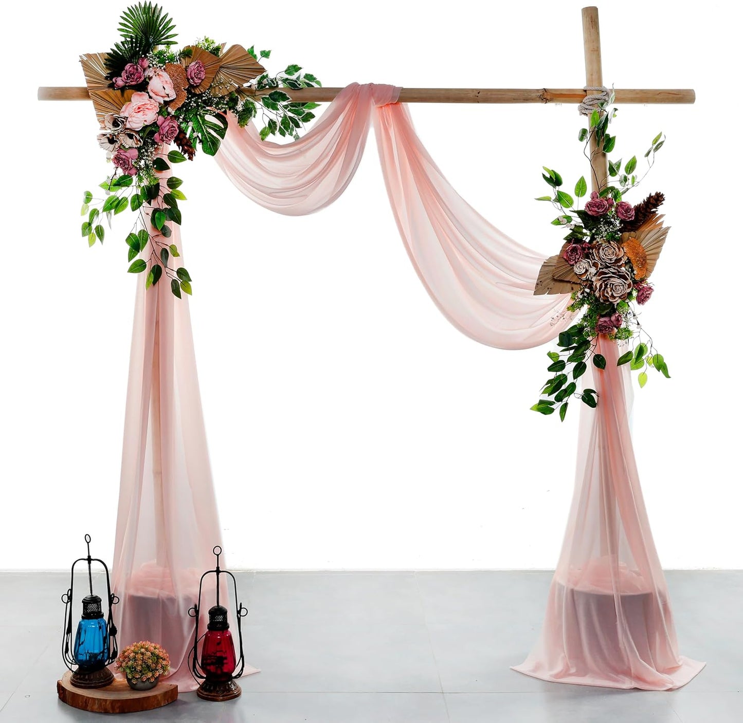 VDS Pack of 2 Panel (30 Inch X 50 Feet) Wedding Arch Draping Fabric Sheer Chiffon Fabric Drapery for Wedding Ceremony Reception Swag Backdrop Canopy Chuppah ARBO Altars Decoration (Dusty Rose)