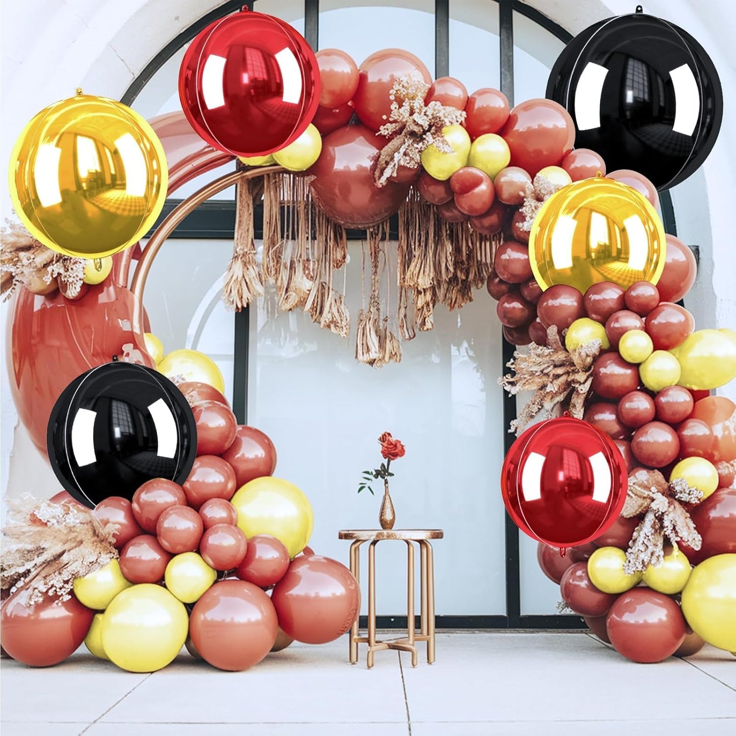 Black Gold Red Giant 4D Foil Balloons, 6 Pcs Large Metallic Black and Gold Round Balloons, 22 Inch Big Round Foil Balloon for Birthday Party Baby Shower Graduation Prom Wedding Decorations