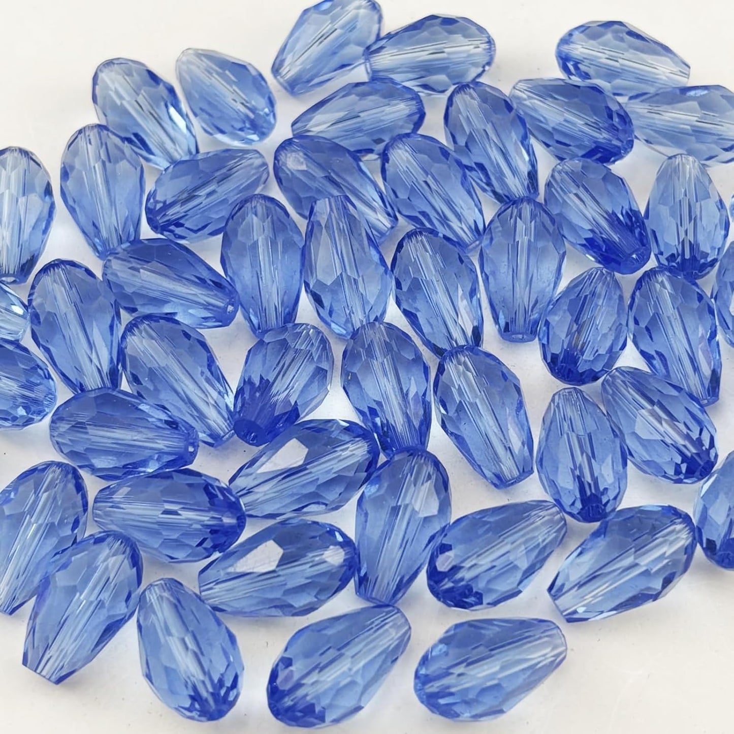 50pcs 10x15mm Teardrop Crystal Glass Beads for Jewelry Making, Faceted Vertical Hole Teardrop Glass Spacer Beads for Wind Chimes Bracelet Earring Necklace DIY Craft(Light Blue)