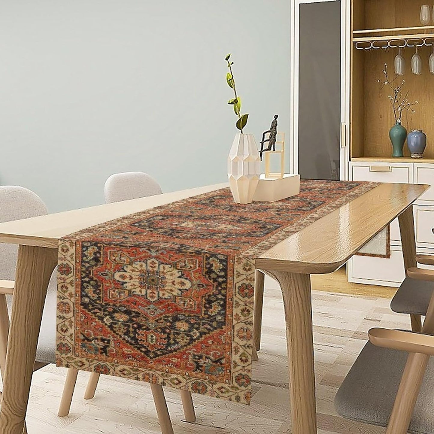 Vintage Boho Floral Table Runner, Rustic Country Farmhouse Orange Black Retro Flower Pattern for Home Kitchen Table Decor Dining Coffee Room Party Decor 13x72in