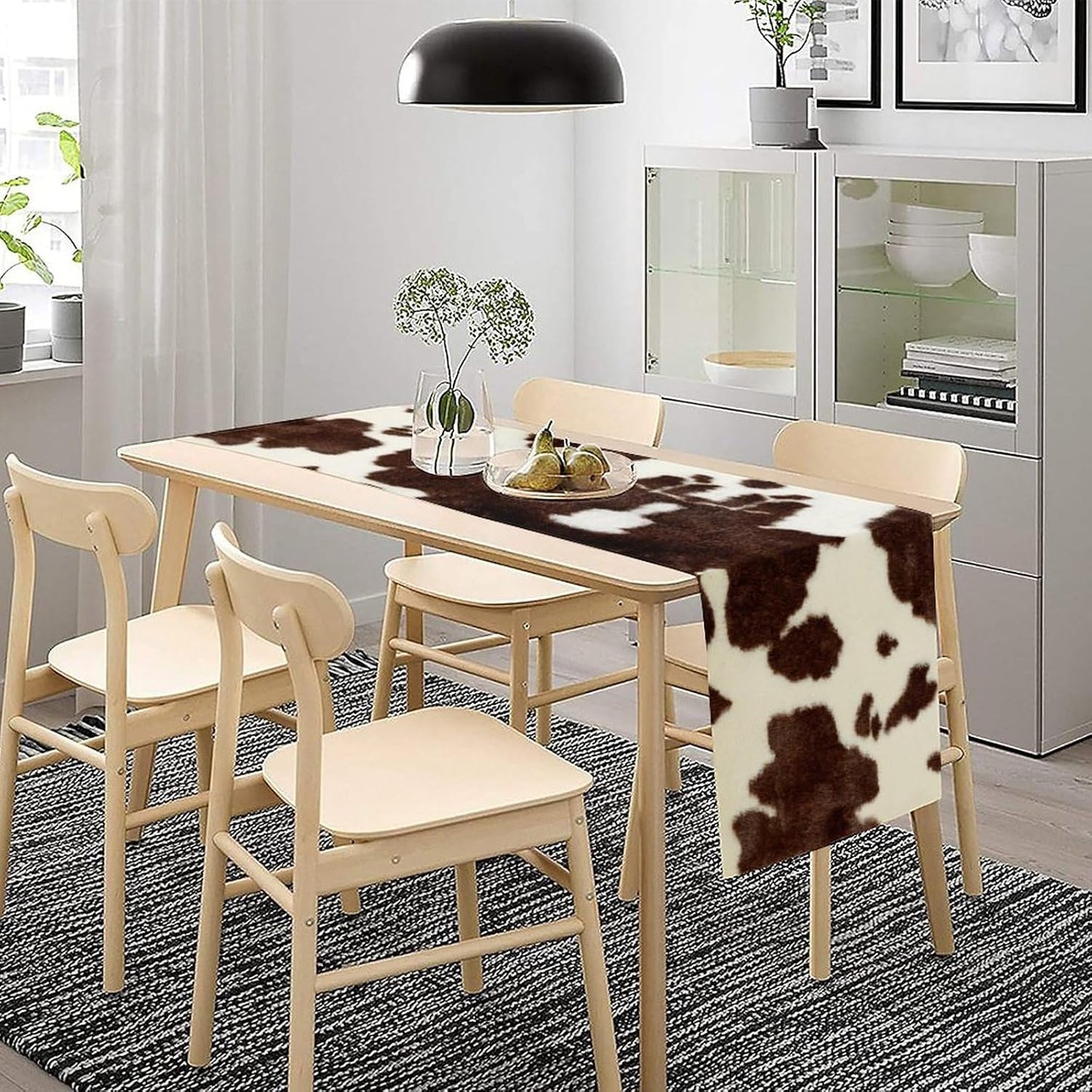 Cow Skin Print Table Runner, Safari Wildlife Brown Country Farm Cowhide Pattern Cotton Linen Rustic Cottage Table Runner for Dinning Home Party Holidays Home Setting, 13x60 Inch