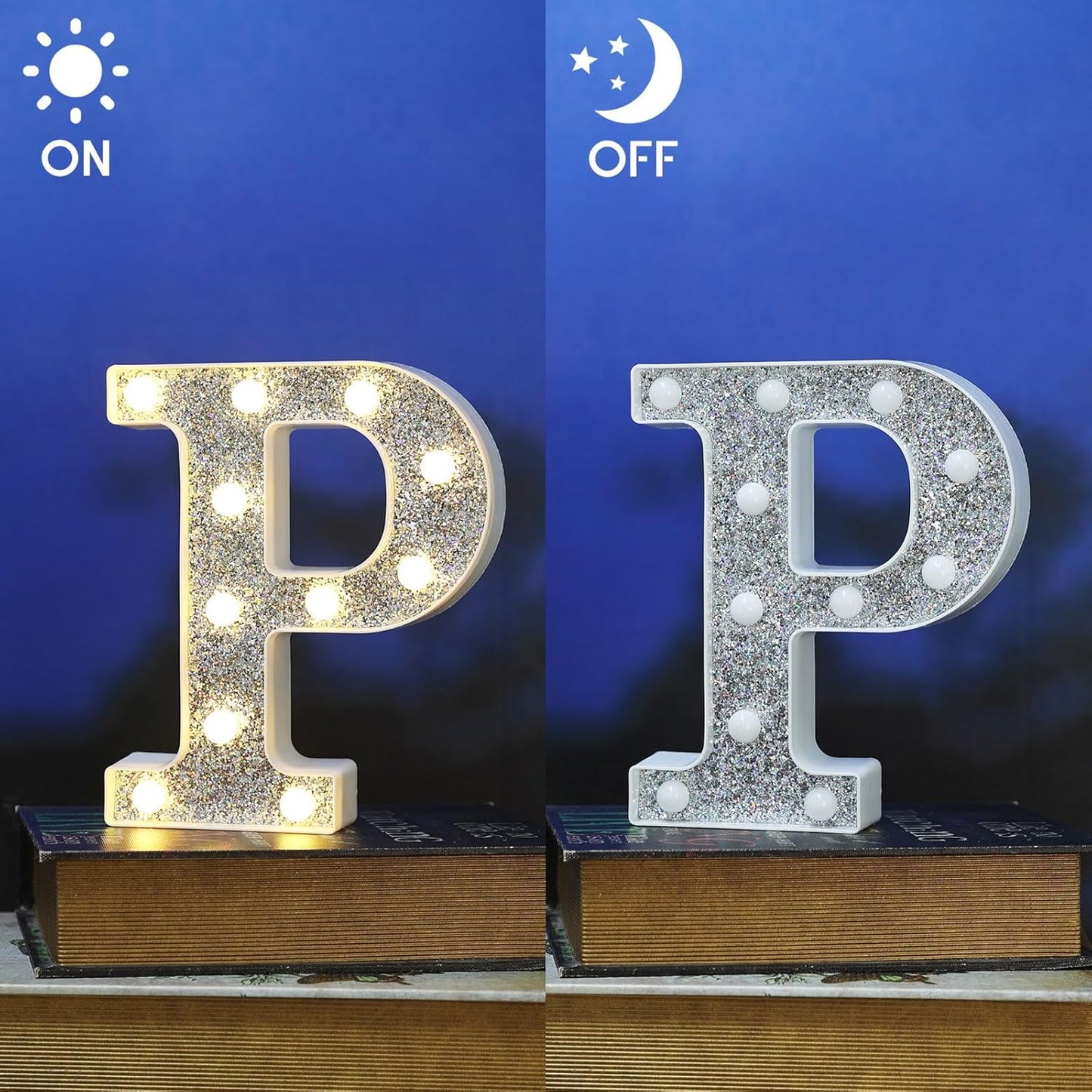 Light Up Letters Marquee Signs for Decorations - Glitter Letters & Numbers, Alphabet & Number P