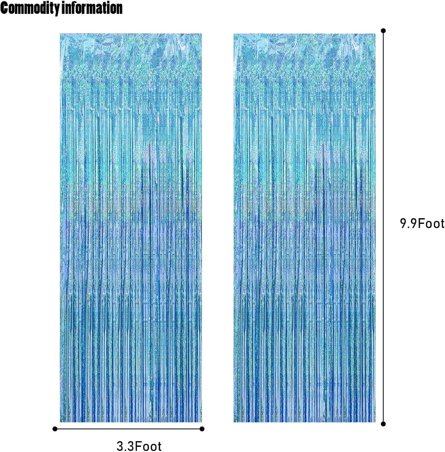 CANREVEL 2 Pack 3.3x8.2 Feet Light Blue Foil Fringe Backdrop Curtains, Glitter Tinsel Streamers Birthday Party Decorations, Fringe Backdrop for Baby Shower Mermaid Under The Sea Ocean Frozen Party