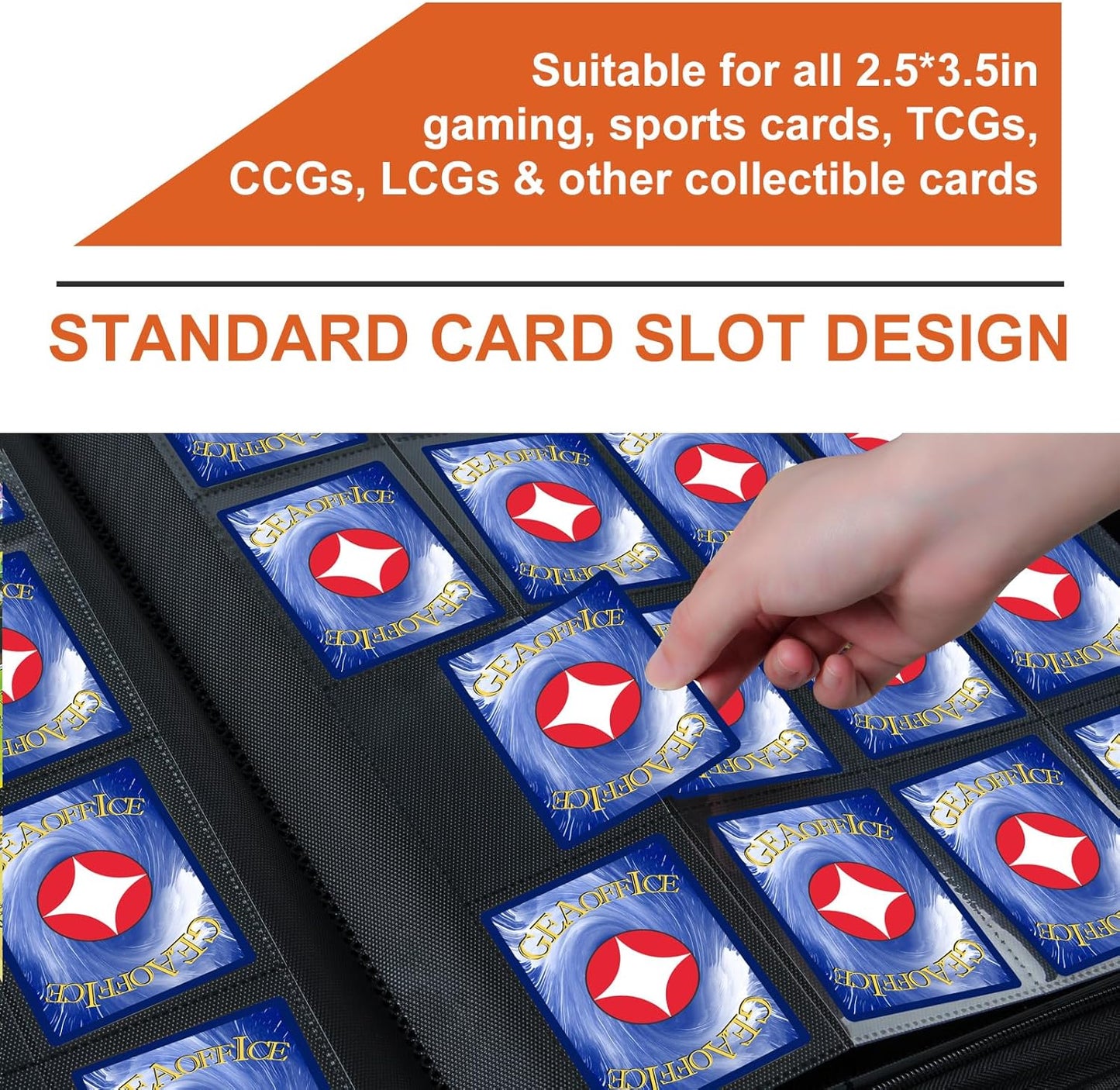 1000+ Pockets Trading Card binder, GEAoffice PU Cover Card Collection Binder, Premium 16 Pockets Card Holder Folders, Side Loading Card Album for YuGiOh, MTG, TCG, Game Cards & Sports Cards, Orange