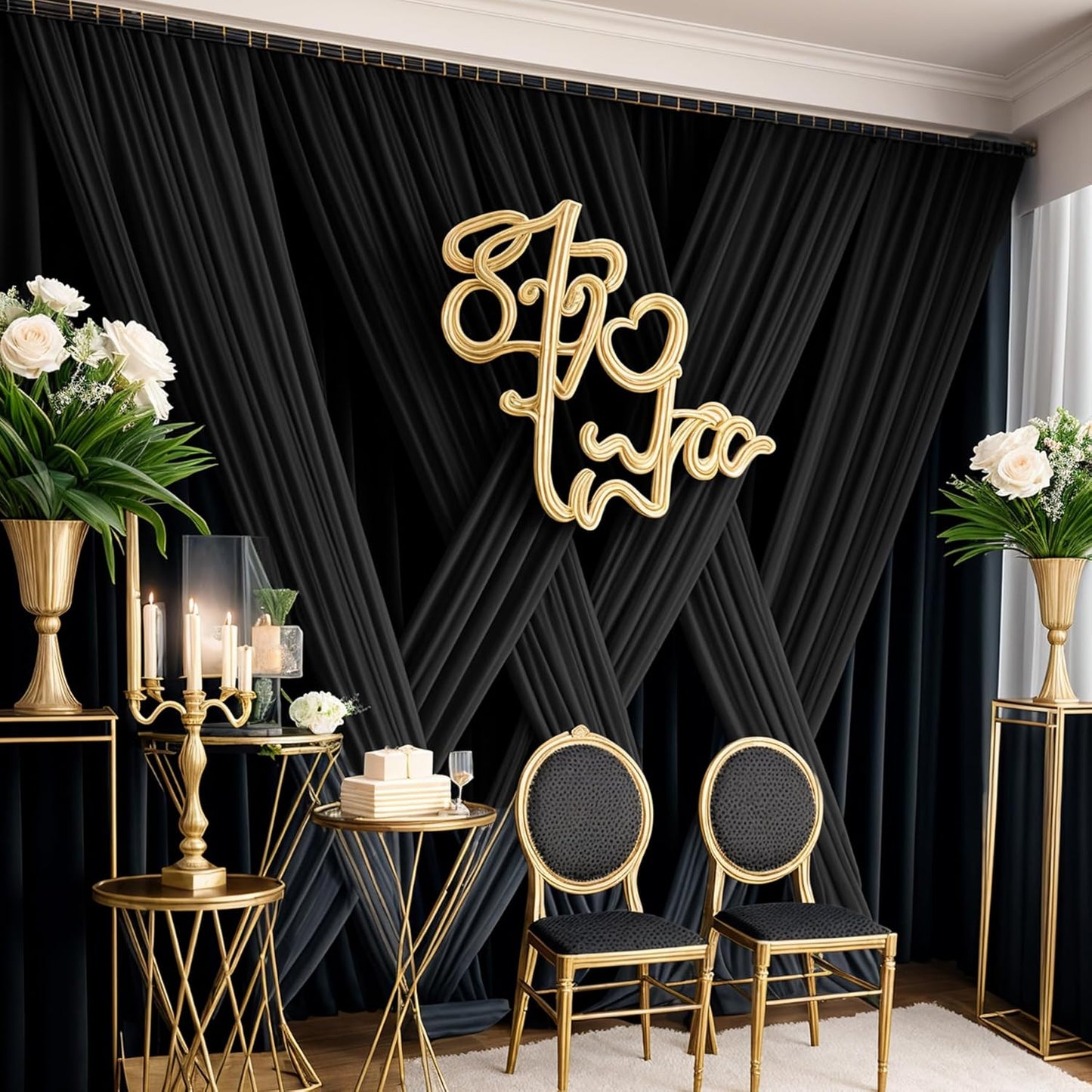 30×14ft Wrinkle Free Black Backdrop Curtain for Parties Wedding,6 Panels 5×14ft Height Soft Silky Polyester Photo Backdrop Drapes for Birthday Graduation Photography Stage Event Background Cloth