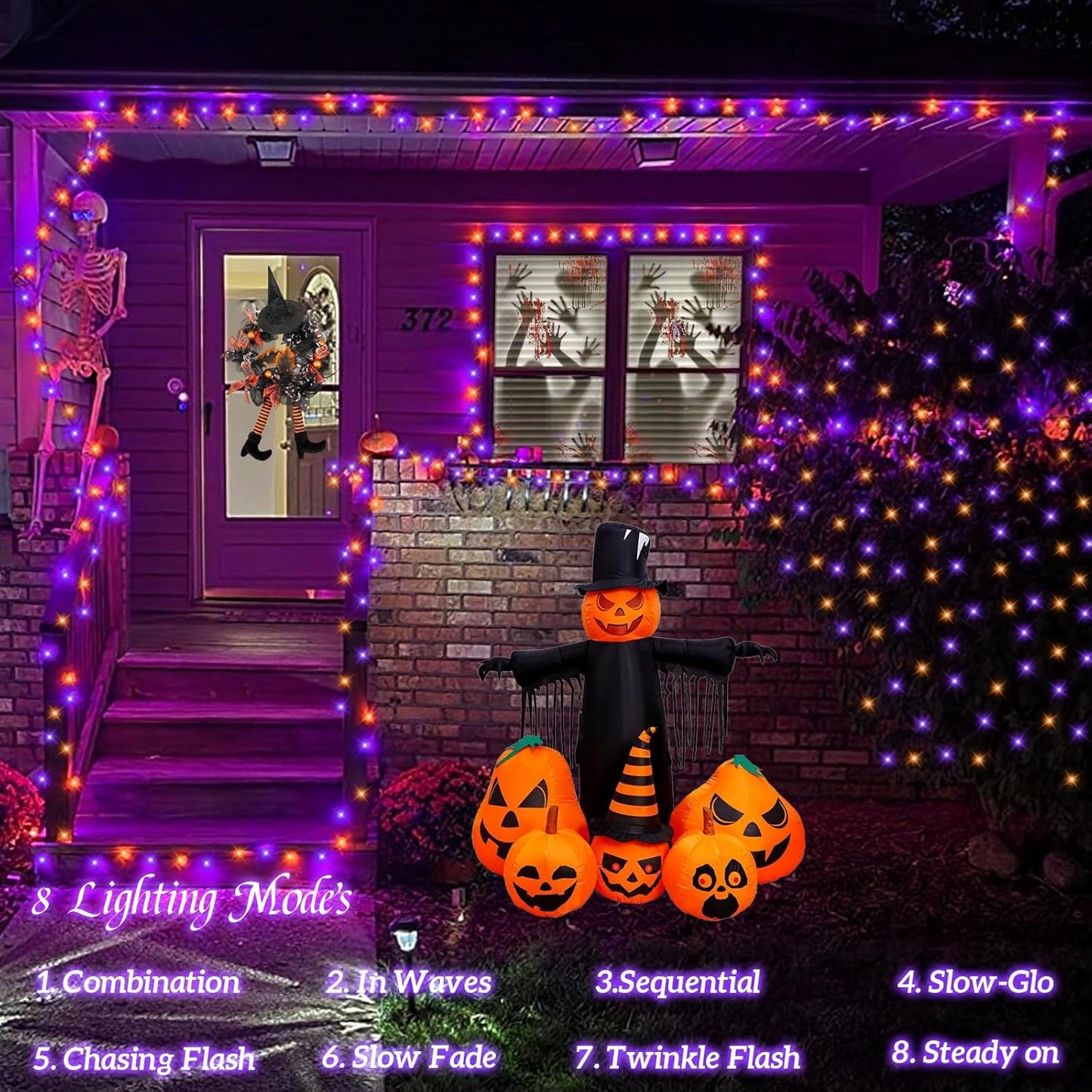 YEGUO 165ft 500 LED Halloween Lights Outdoor Waterproof, Orange and Purple String Lights Indoor, Green Wire Christmas Tree Lights Plug in with Timer Memory 8 Modes